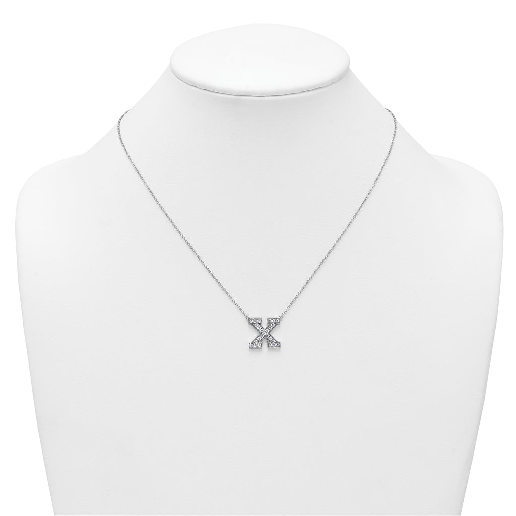 14k White Gold 1/2 carat Lab Grown Diamond VS+ F+ Complete Letter X 18 inch Initial Necklace