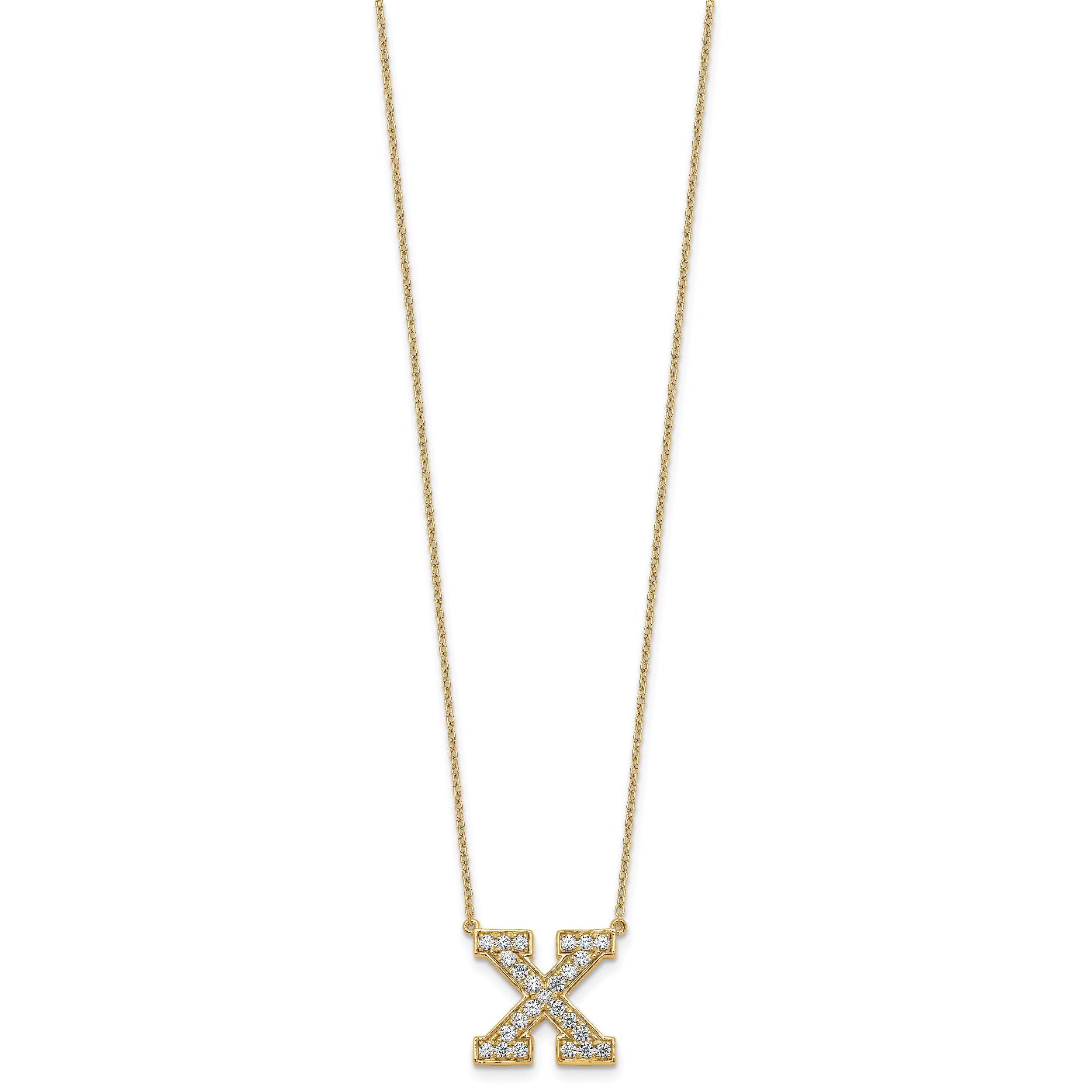 14k 1/2 carat Lab Grown Diamond VS+ F+ Complete Letter X 18 inch Initial Necklace