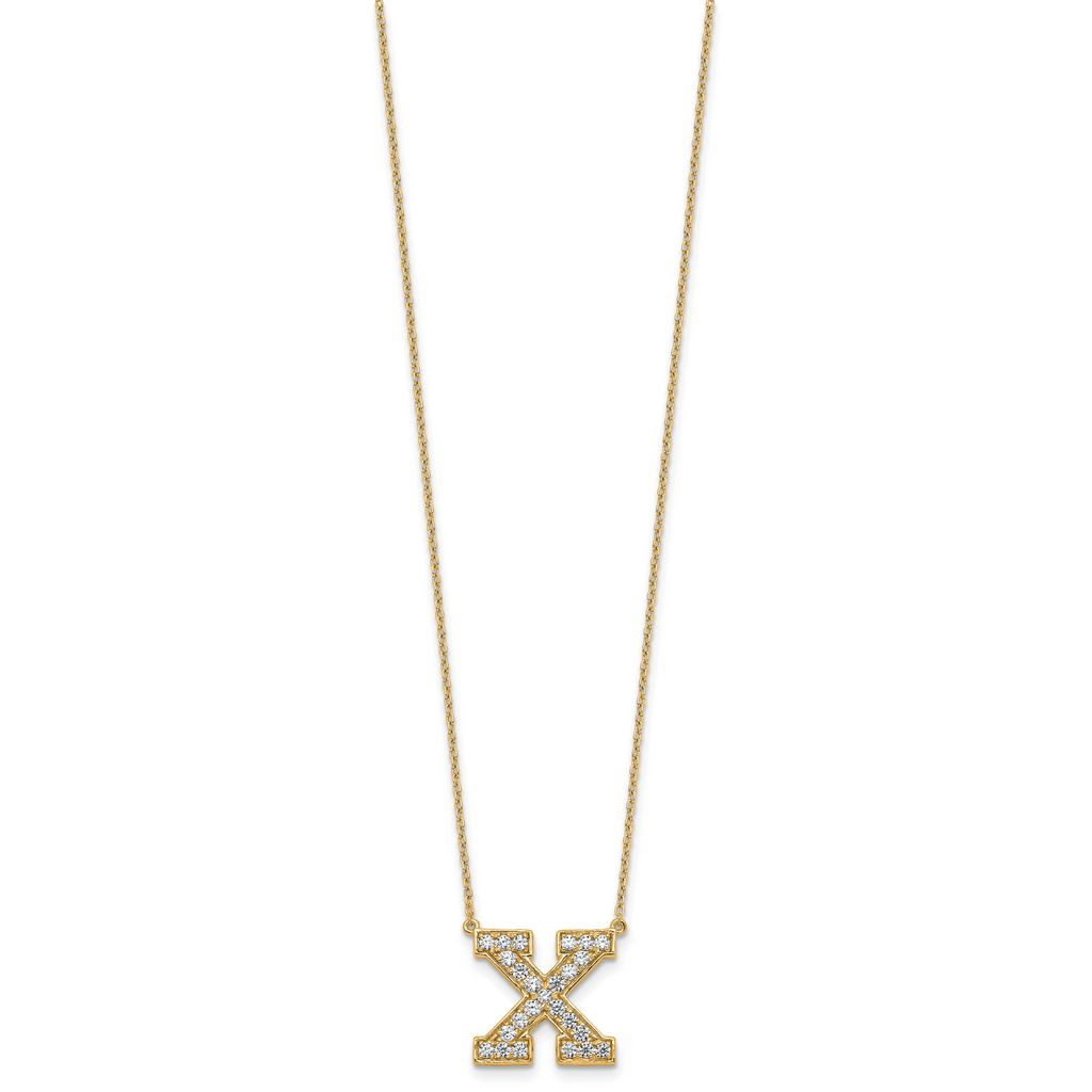 14k 1/2 carat Lab Grown Diamond VS+ F+ Complete Letter X 18 inch Initial Necklace