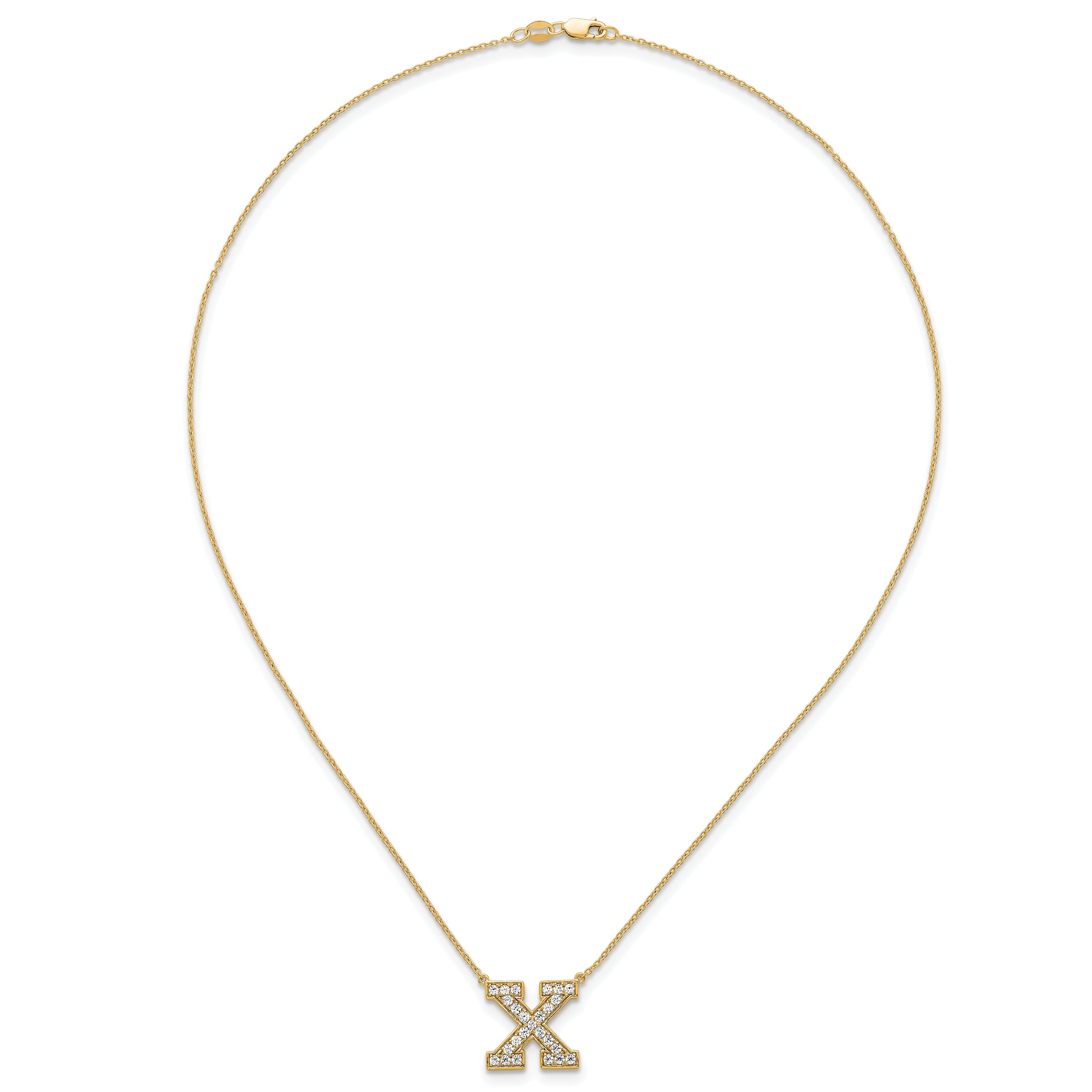 14k 1/2 carat Lab Grown Diamond VS+ F+ Complete Letter X 18 inch Initial Necklace