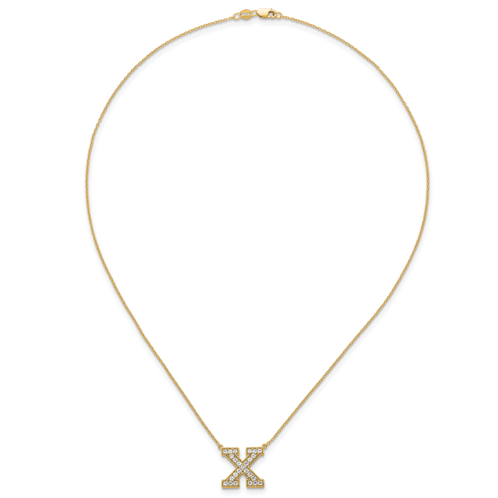14k 1/2 carat Lab Grown Diamond VS+ F+ Complete Letter X 18 inch Initial Necklace