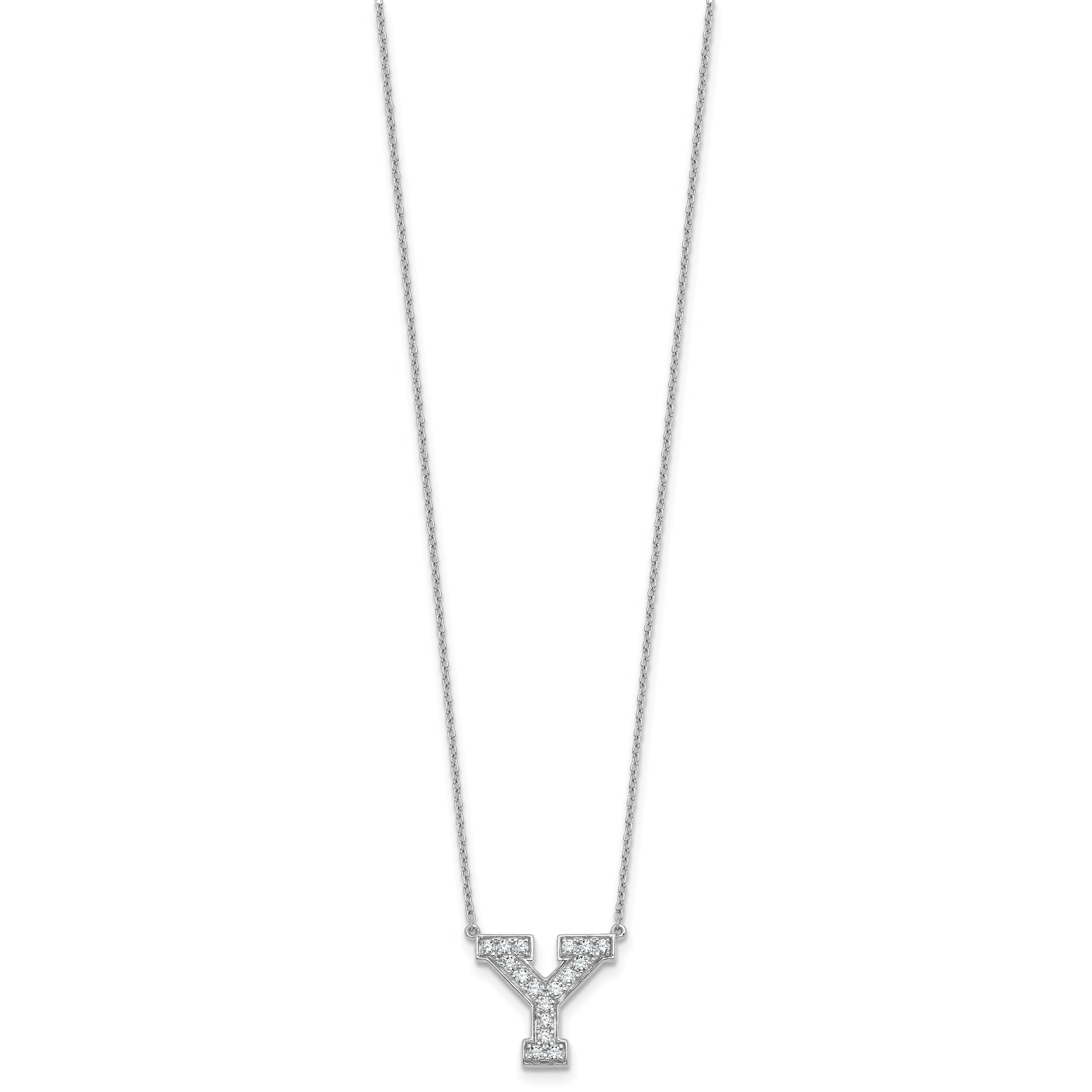 14k White Gold 3/8 carat Lab Grown Diamond VS+ F+ Complete Letter Y 18 inch Initial Necklace