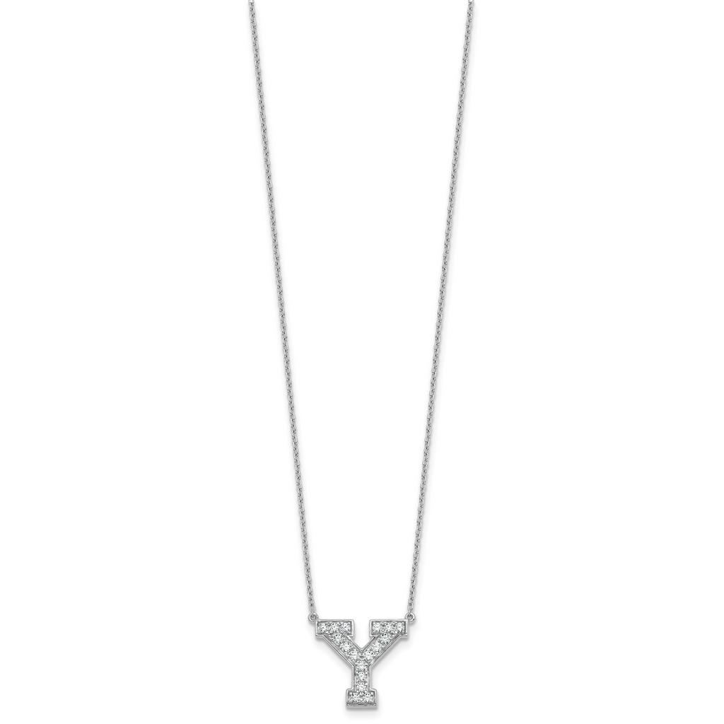 14k White Gold 3/8 carat Lab Grown Diamond VS+ F+ Complete Letter Y 18 inch Initial Necklace