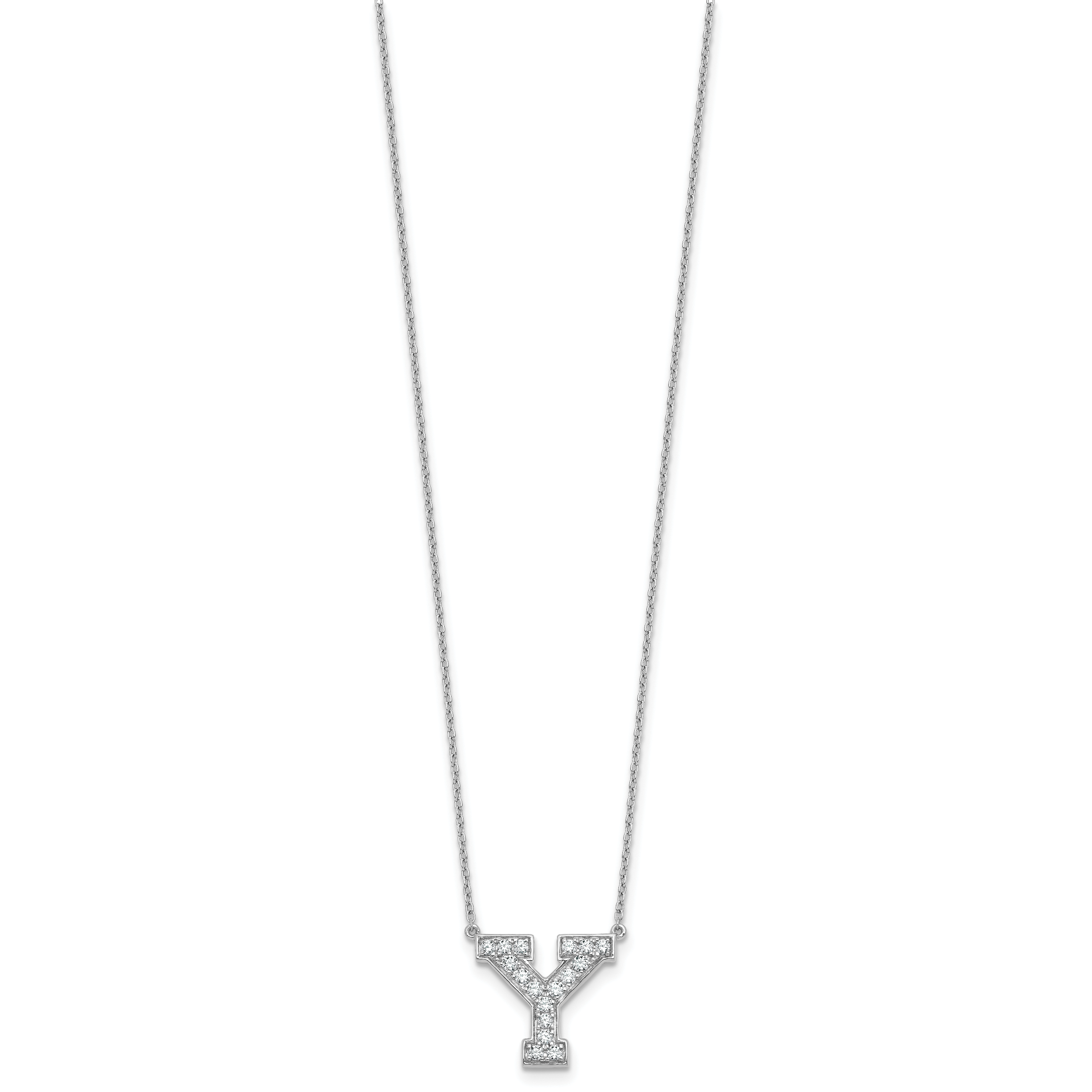 14k White Gold 3/8 carat Lab Grown Diamond VS+ F+ Complete Letter Y 18 inch Initial Necklace