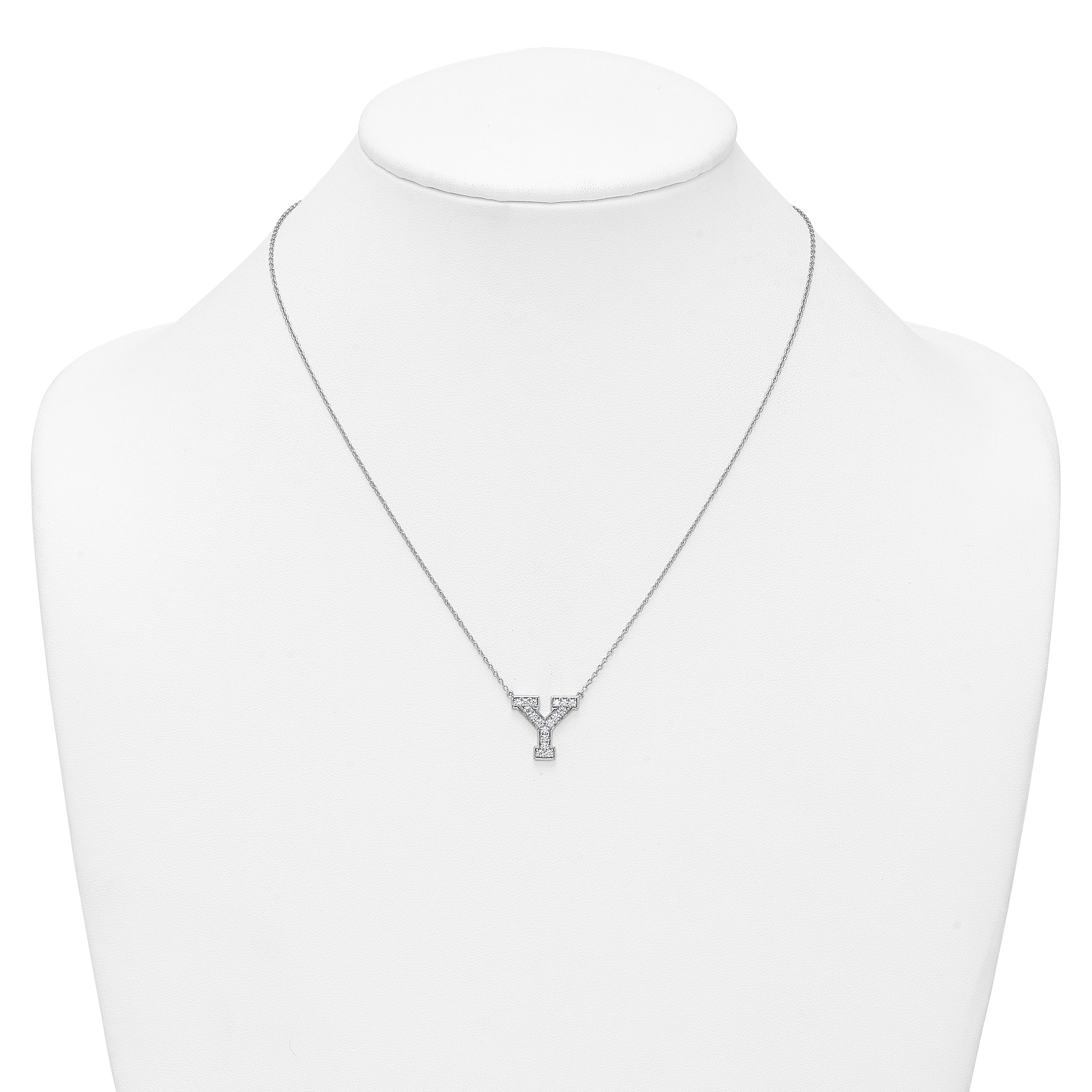 14k White Gold 3/8 carat Lab Grown Diamond VS+ F+ Complete Letter Y 18 inch Initial Necklace