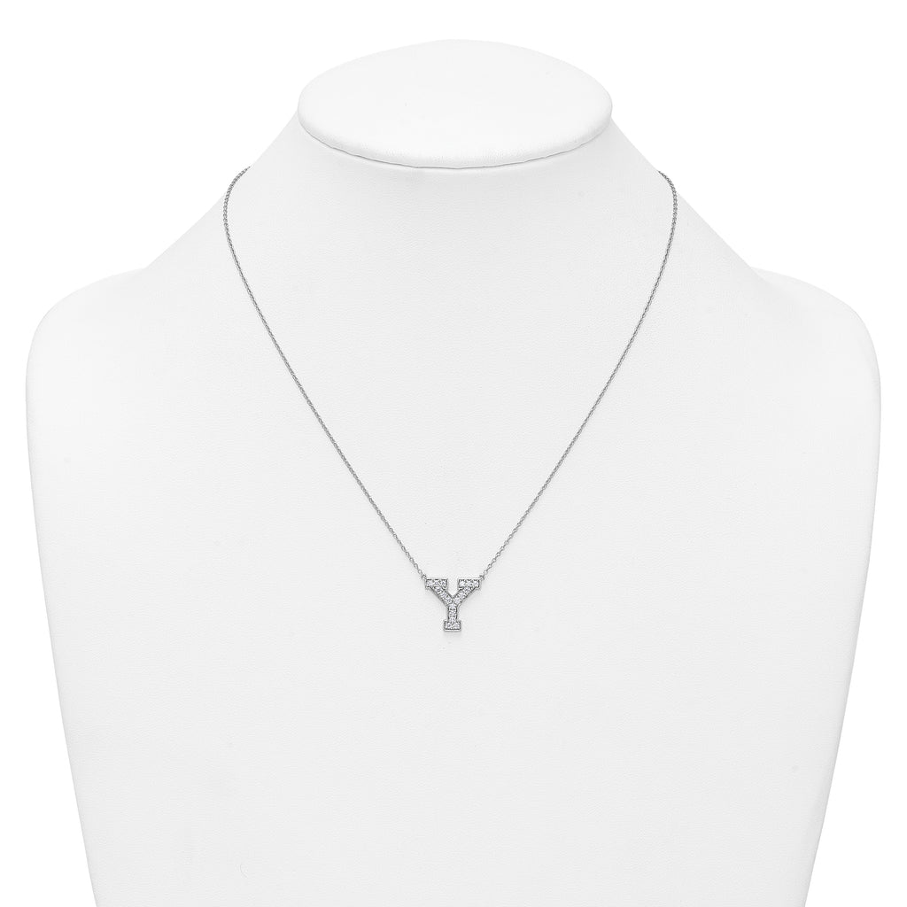 14k White Gold 3/8 carat Lab Grown Diamond VS+ F+ Complete Letter Y 18 inch Initial Necklace