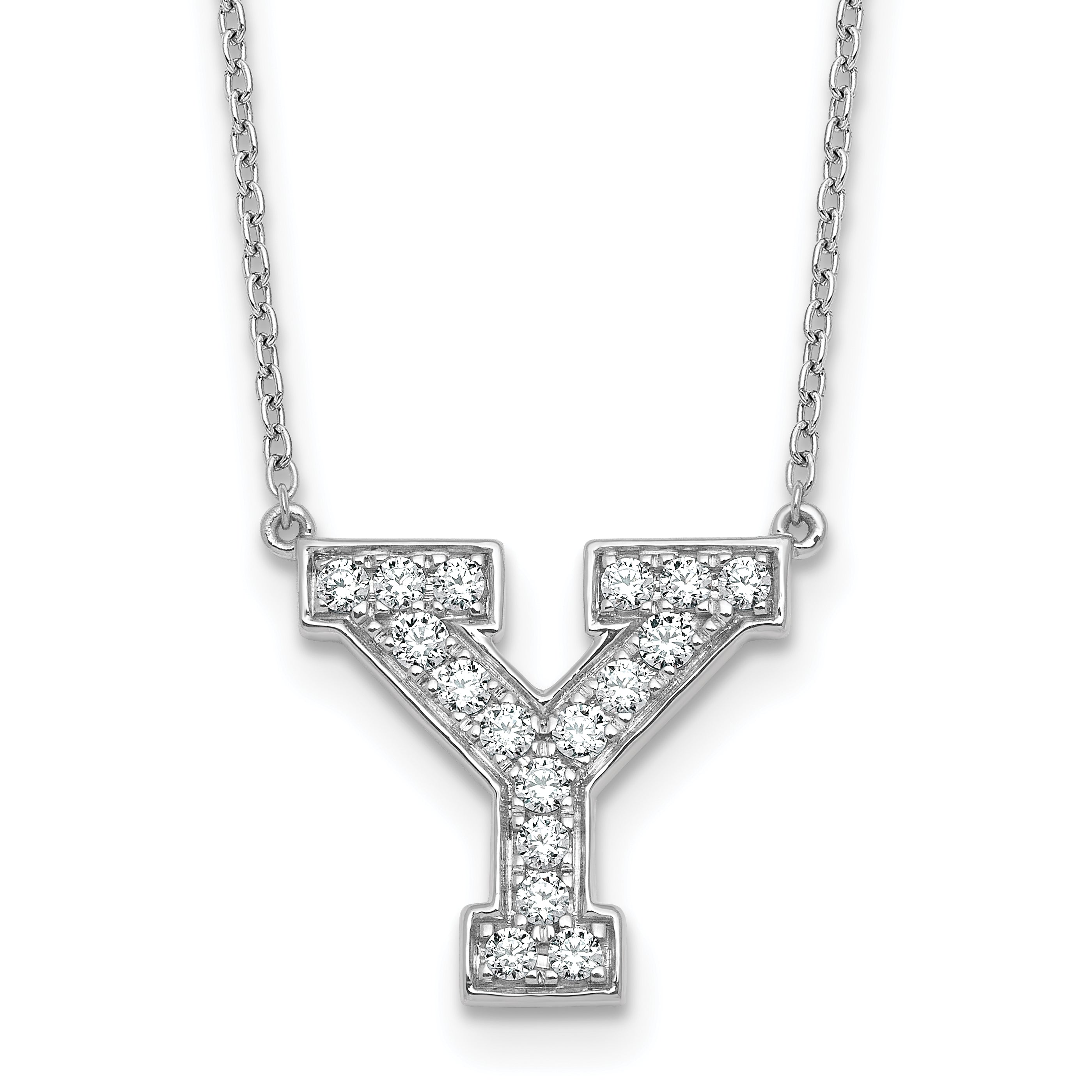 14k White Gold 3/8 carat Lab Grown Diamond VS+ F+ Complete Letter Y 18 inch Initial Necklace Main image