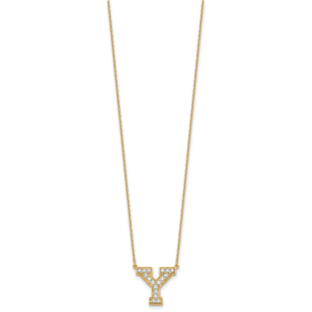 14k 3/8 carat Lab Grown Diamond VS+ F+ Complete Letter Y 18 inch Initial Necklace