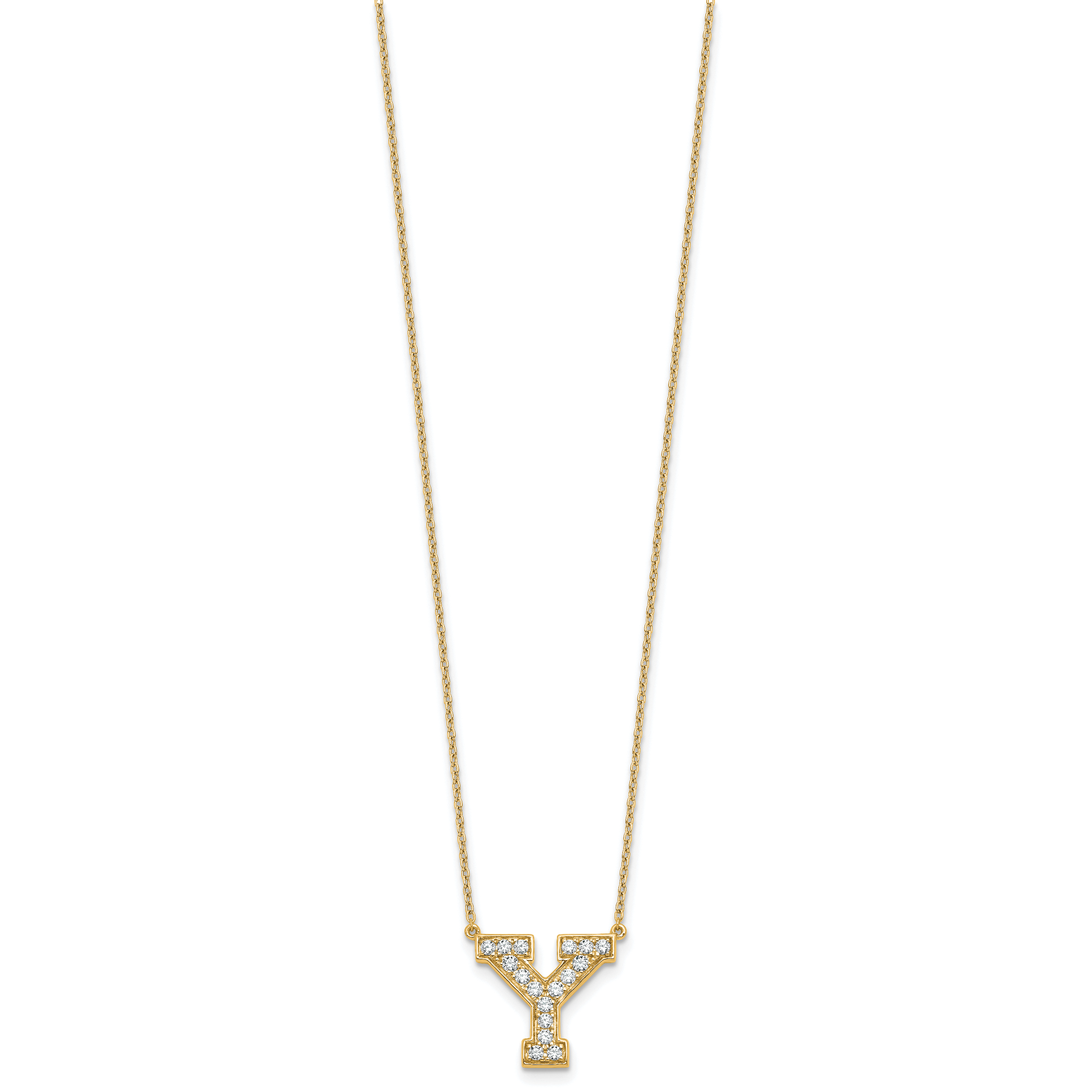 14k 3/8 carat Lab Grown Diamond VS+ F+ Complete Letter Y 18 inch Initial Necklace