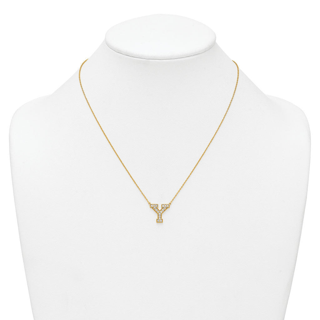 14k 3/8 carat Lab Grown Diamond VS+ F+ Complete Letter Y 18 inch Initial Necklace