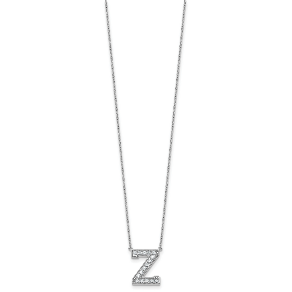 14k White Gold 3/8 carat Lab Grown Diamond VS+ F+ Complete Letter Z 18 inch Initial Necklace