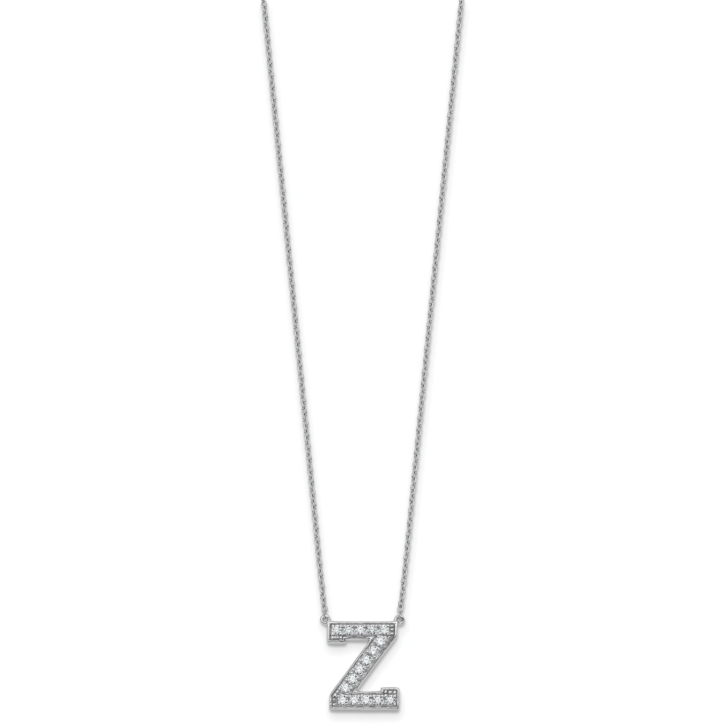 14k White Gold 3/8 carat Lab Grown Diamond VS+ F+ Complete Letter Z 18 inch Initial Necklace