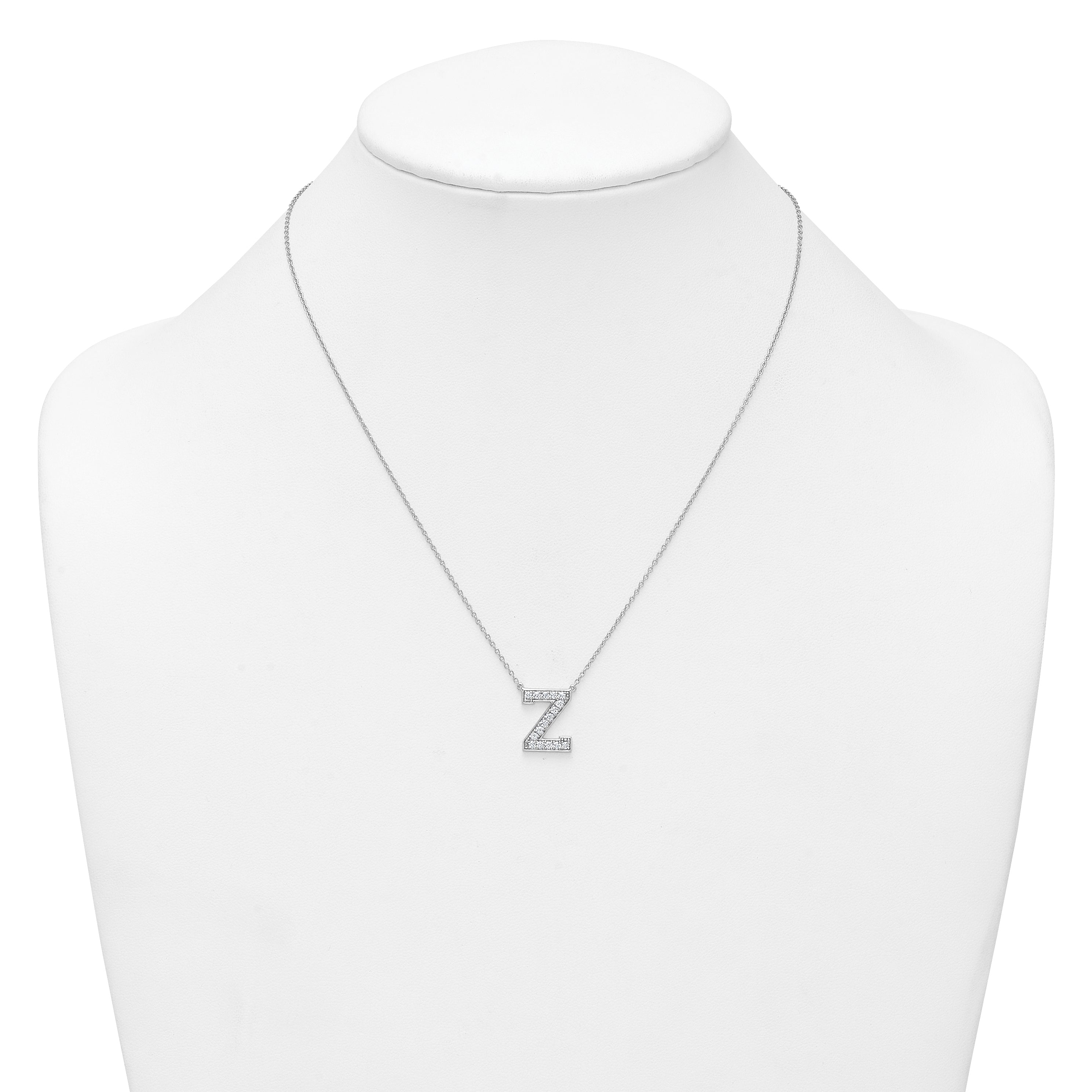 14k White Gold 3/8 carat Lab Grown Diamond VS+ F+ Complete Letter Z 18 inch Initial Necklace