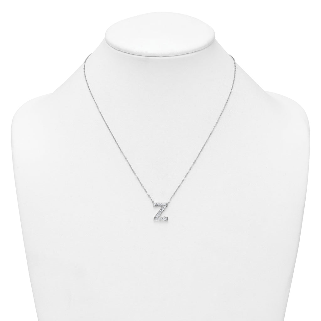 14k White Gold 3/8 carat Lab Grown Diamond VS+ F+ Complete Letter Z 18 inch Initial Necklace
