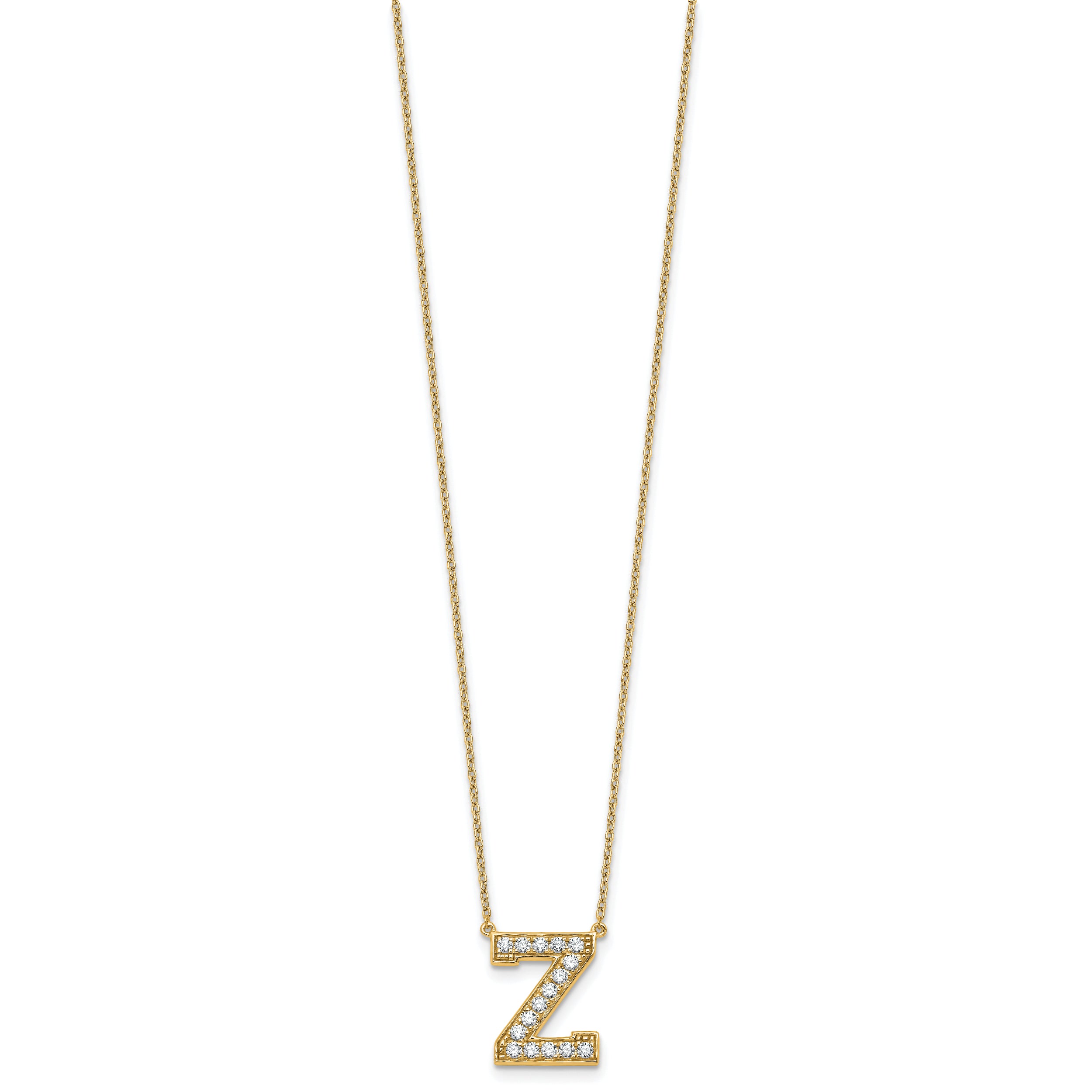 14k 3/8 carat Lab Grown Diamond VS+ F+ Complete Letter Z 18 inch Initial Necklace