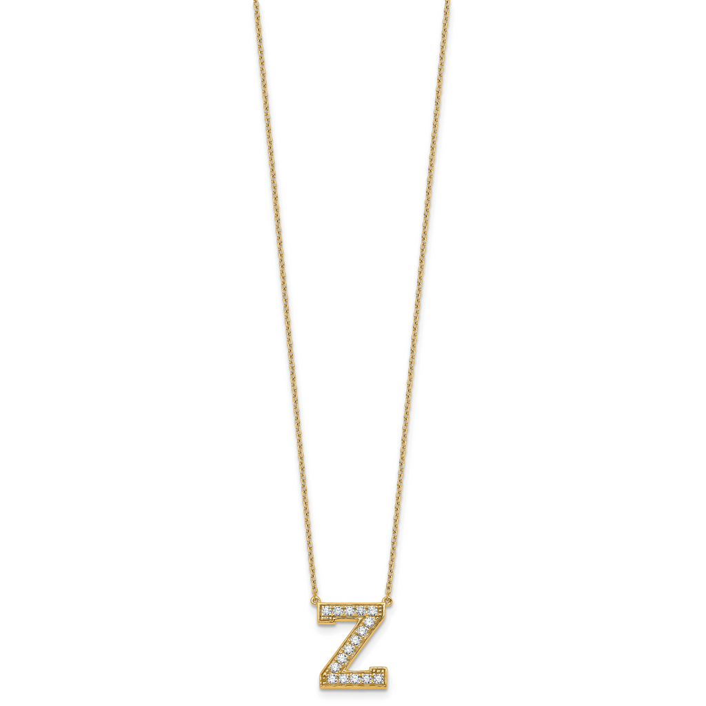 14k 3/8 carat Lab Grown Diamond VS+ F+ Complete Letter Z 18 inch Initial Necklace