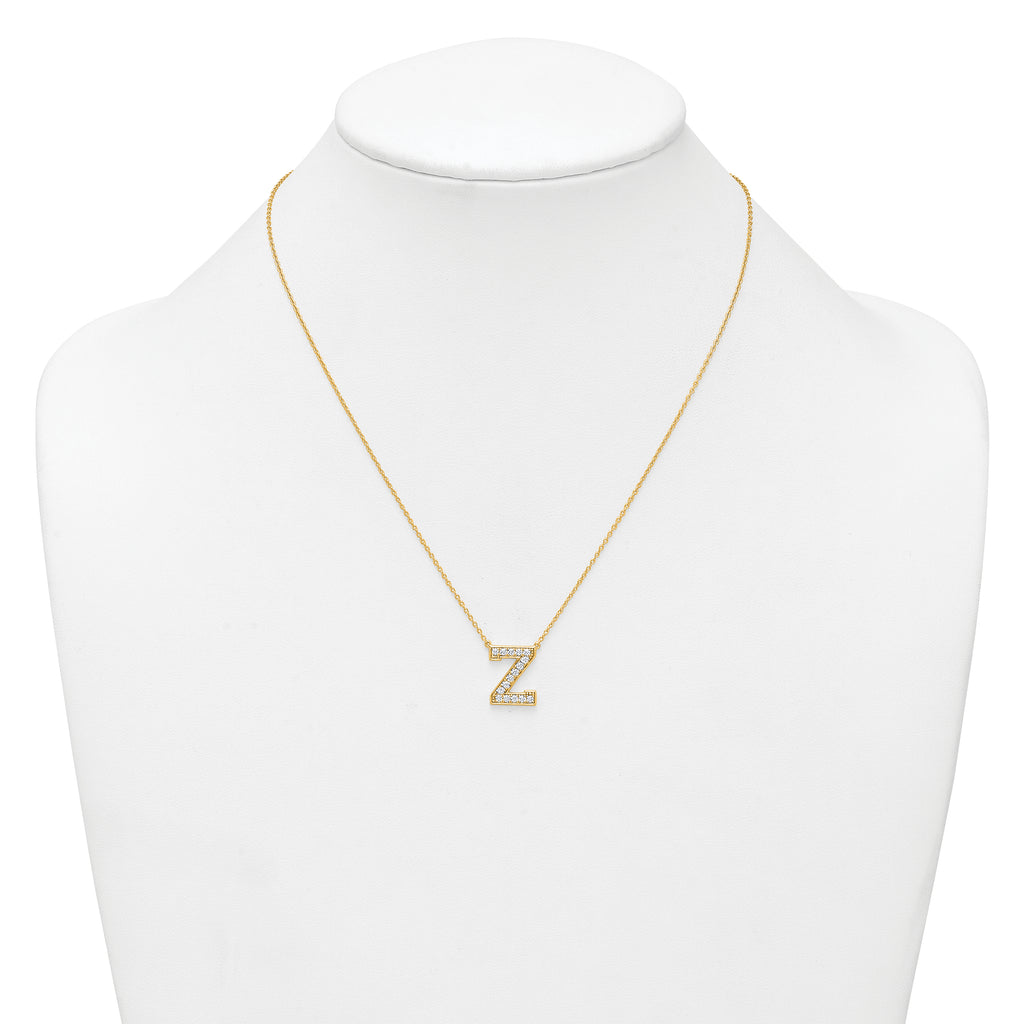 14k 3/8 carat Lab Grown Diamond VS+ F+ Complete Letter Z 18 inch Initial Necklace