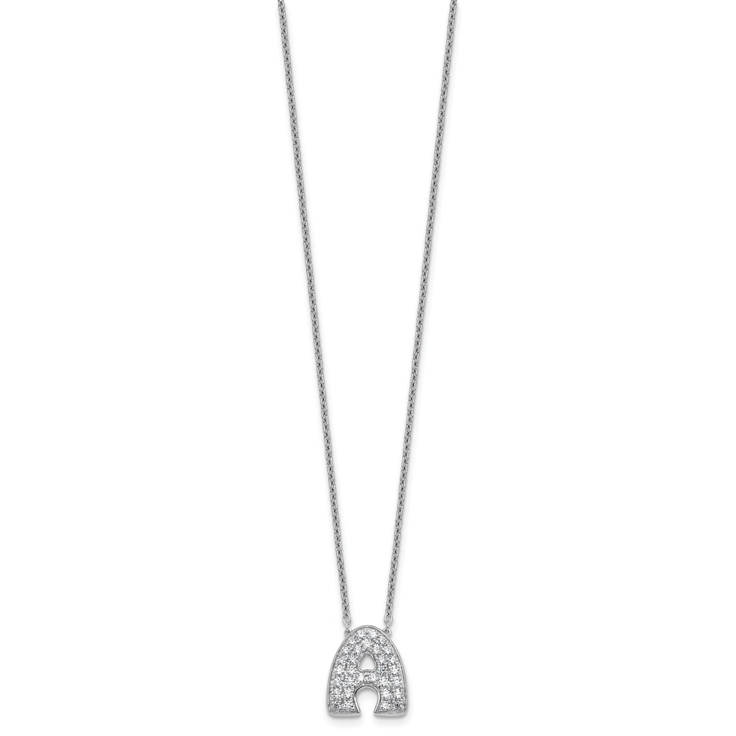 14k White Gold 5/8 carat Lab Grown Diamond VS+ F+ Complete Letter A 18 inch Initial Necklace