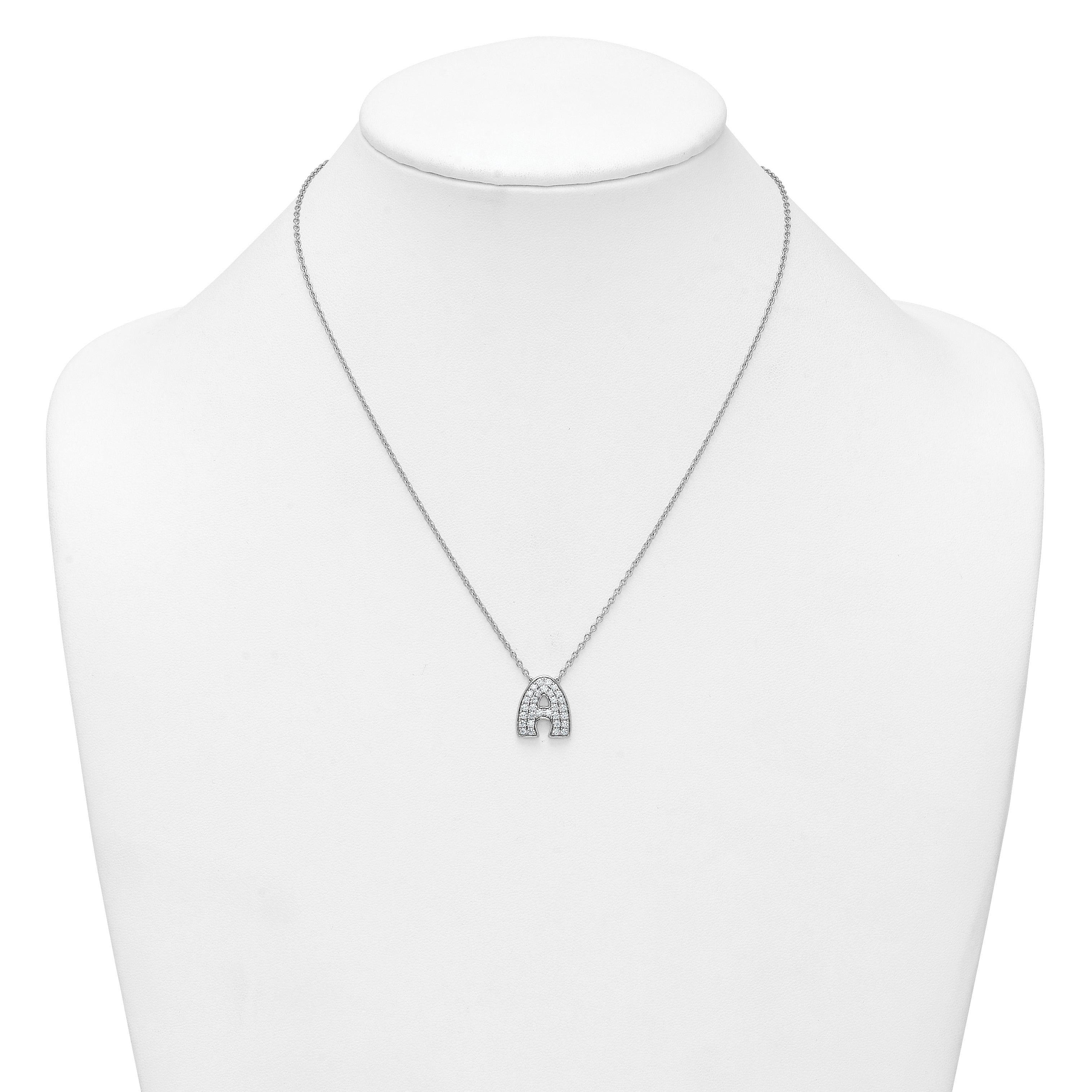 14k White Gold 5/8 carat Lab Grown Diamond VS+ F+ Complete Letter A 18 inch Initial Necklace