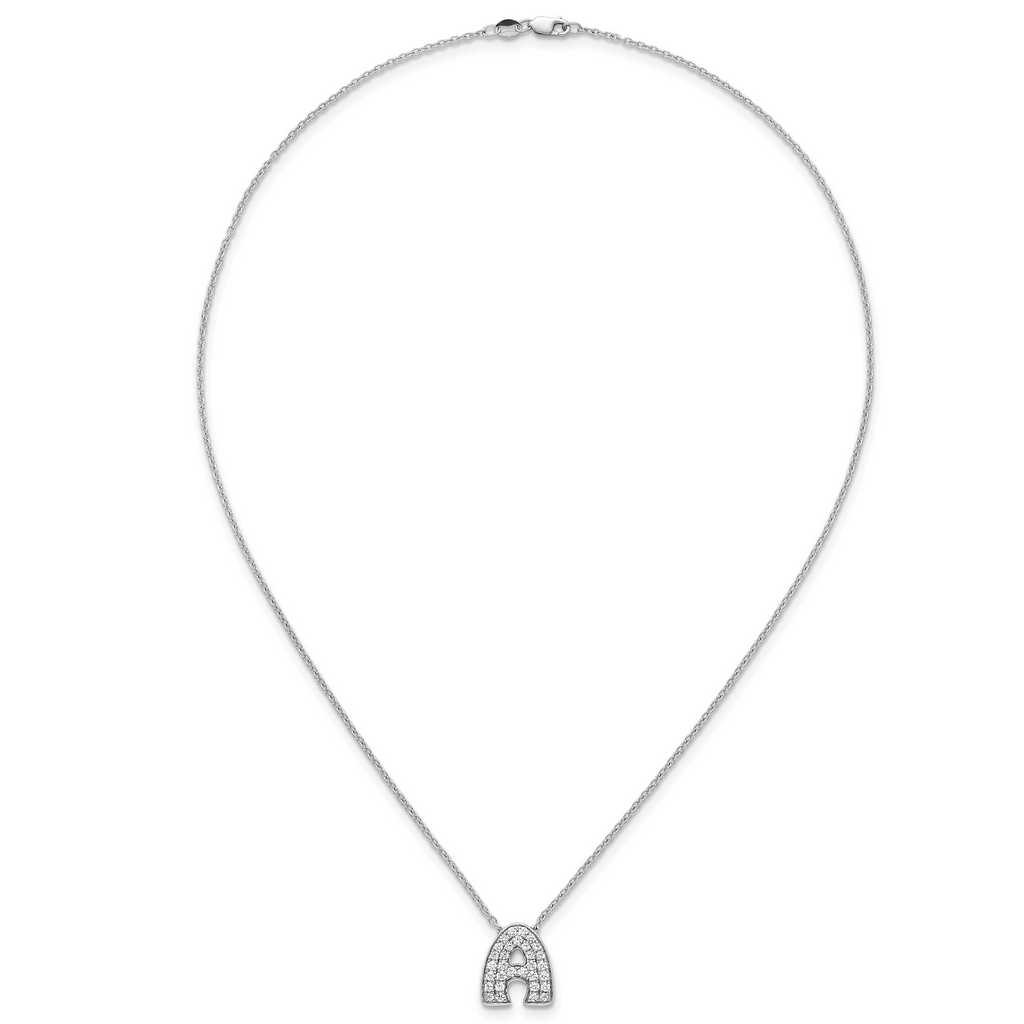 14k White Gold 5/8 carat Lab Grown Diamond VS+ F+ Complete Letter A 18 inch Initial Necklace