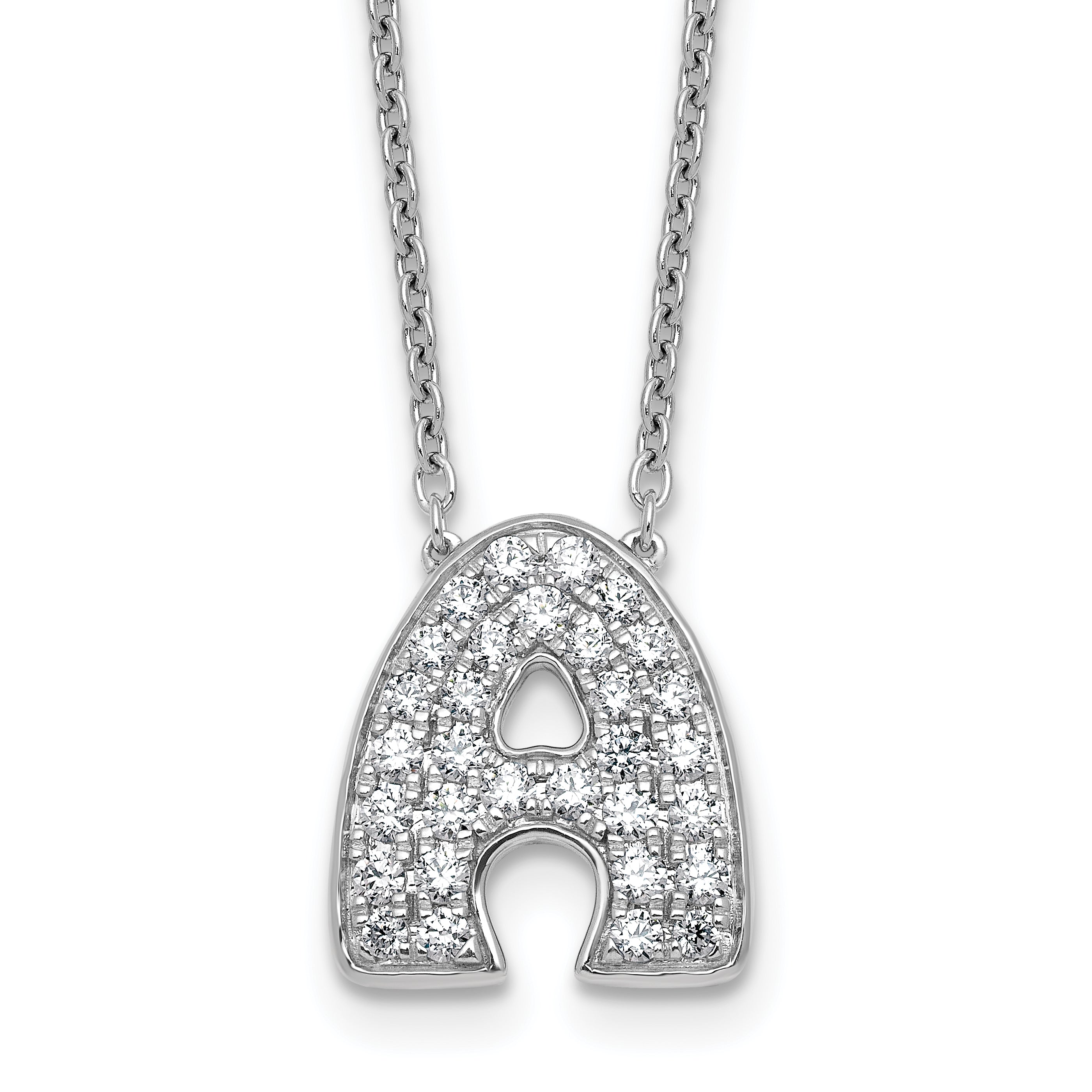 14k White Gold 5/8 carat Lab Grown Diamond VS+ F+ Complete Letter A 18 inch Initial Necklace Main image