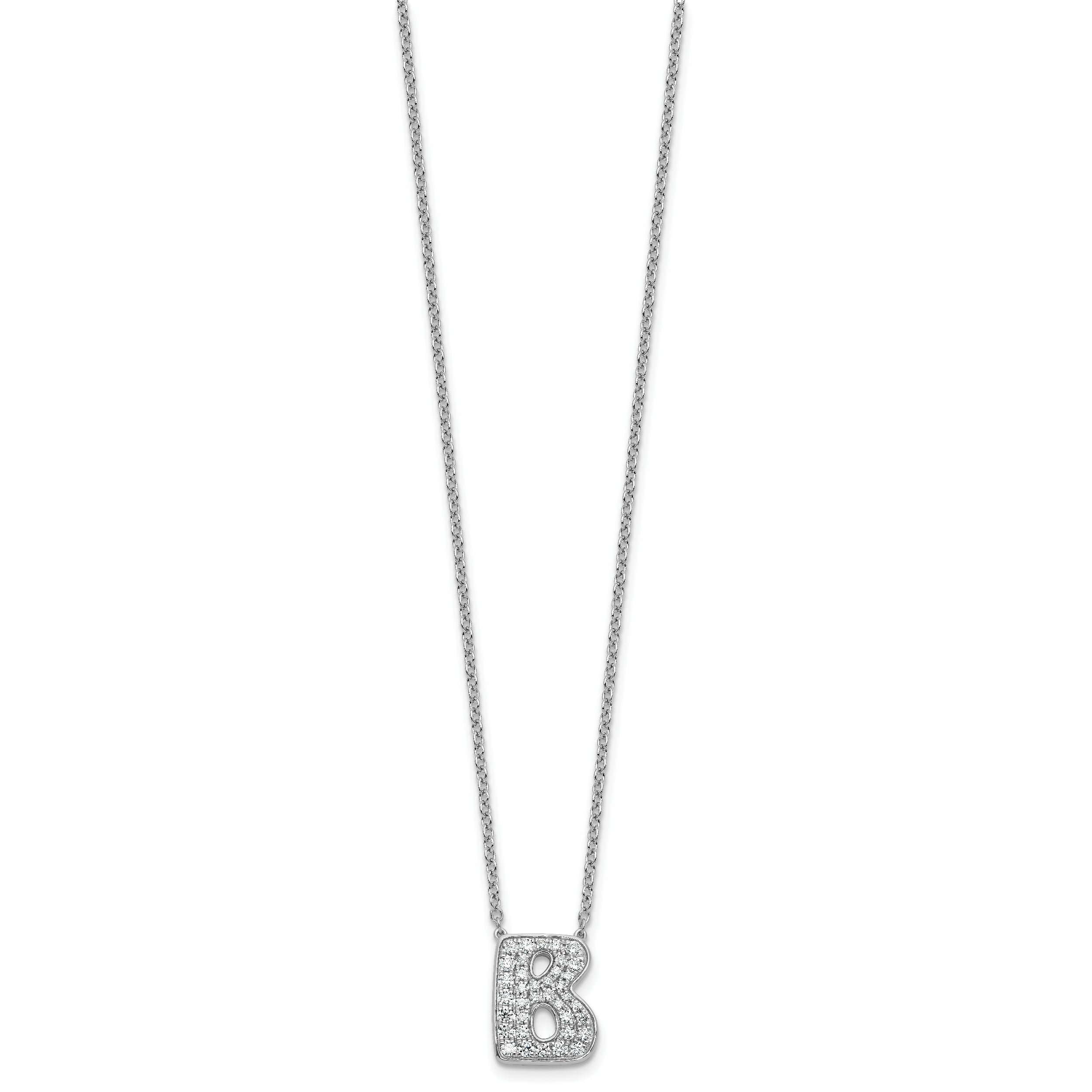 14k White Gold 5/8 carat Lab Grown Diamond VS+ F+ Complete Letter B 18 inch Initial Necklace