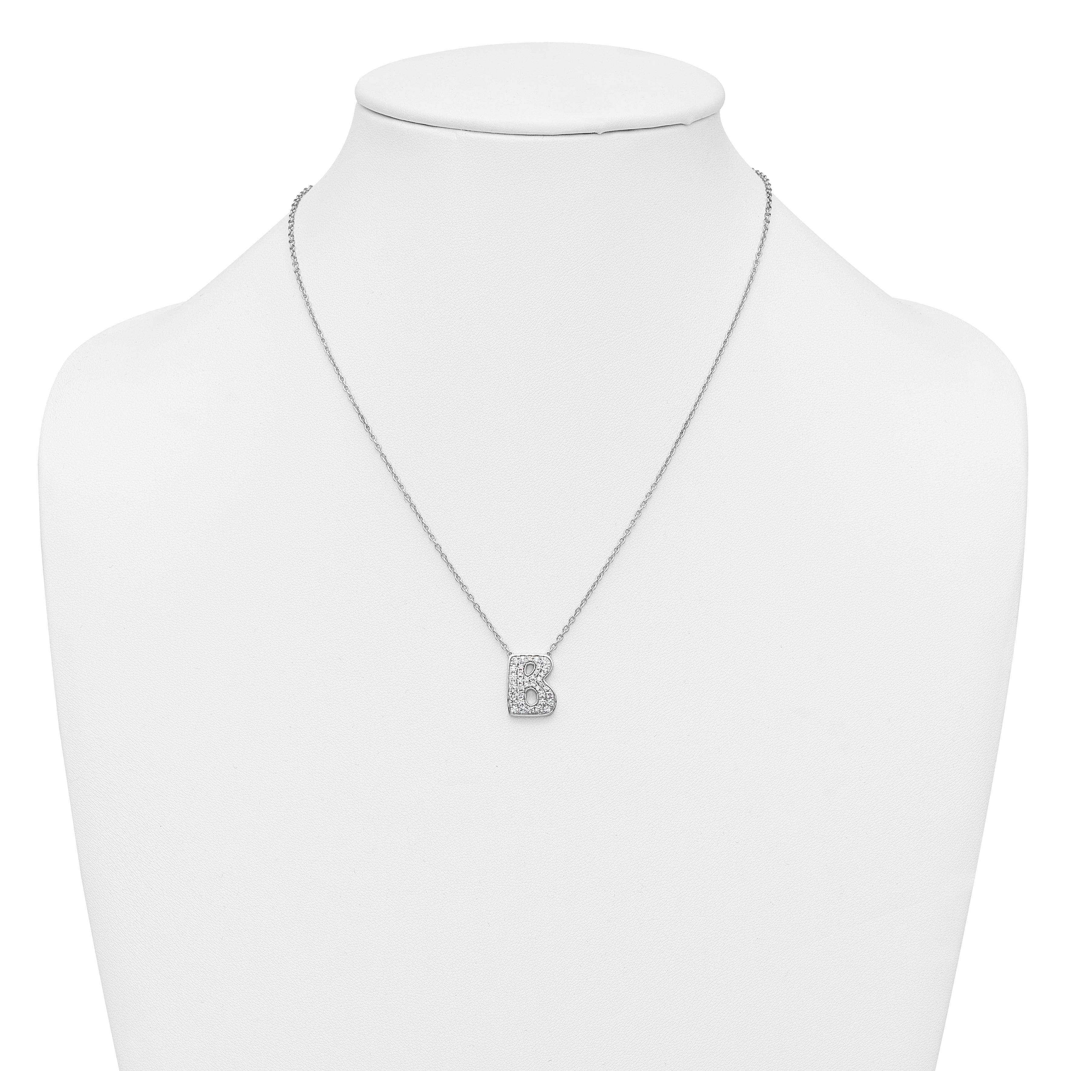 14k White Gold 5/8 carat Lab Grown Diamond VS+ F+ Complete Letter B 18 inch Initial Necklace