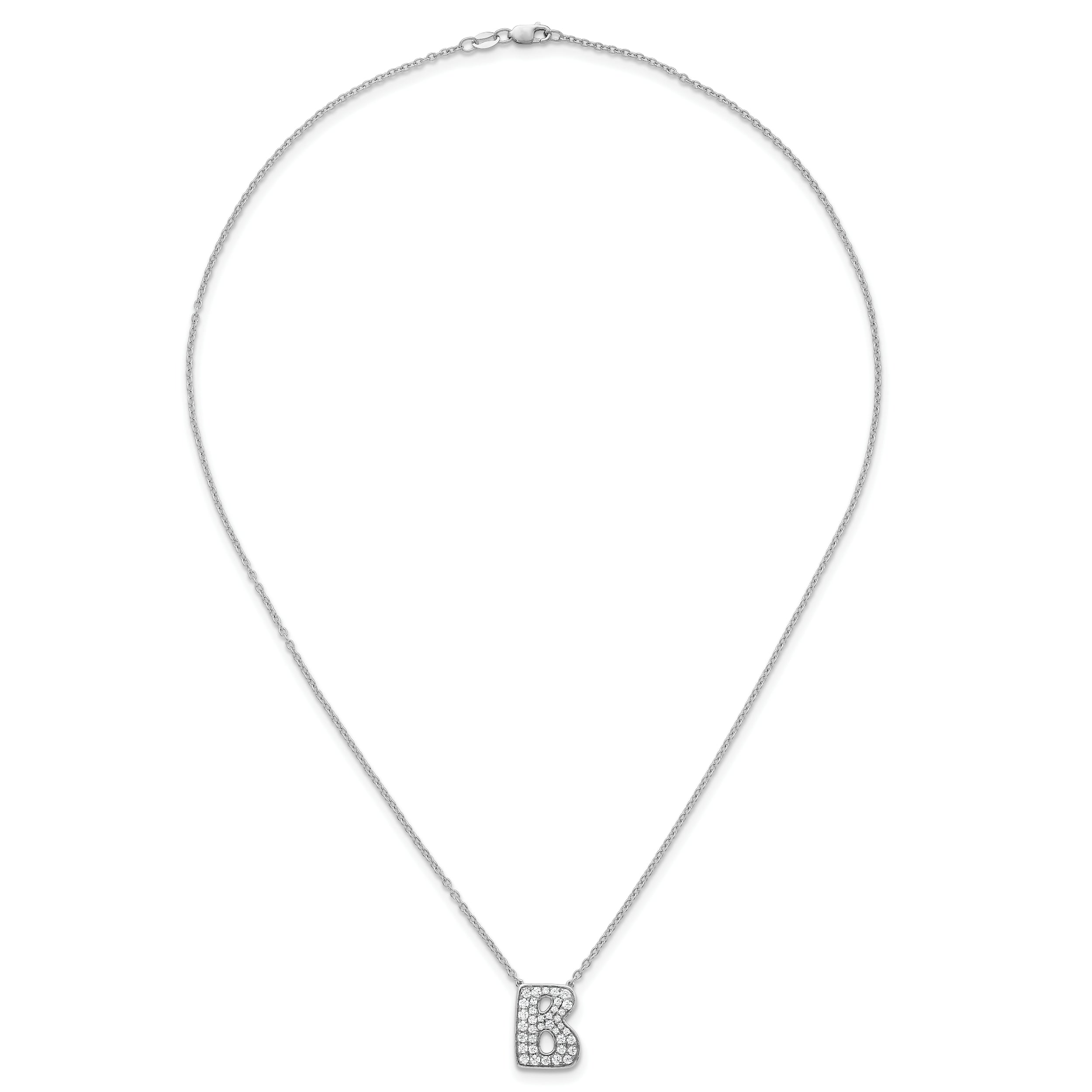 14k White Gold 5/8 carat Lab Grown Diamond VS+ F+ Complete Letter B 18 inch Initial Necklace