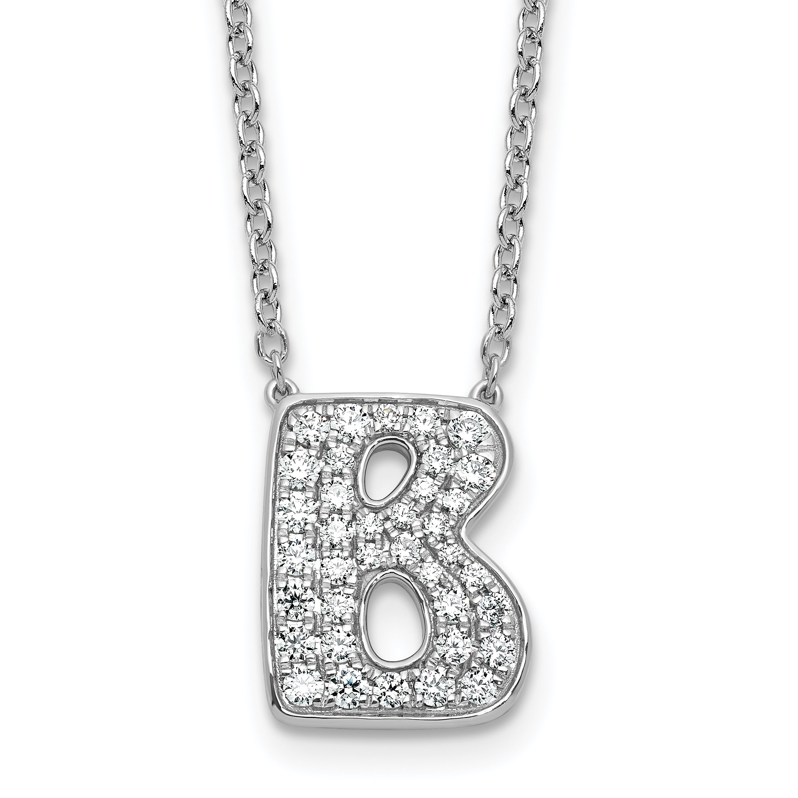 14k White Gold 5/8 carat Lab Grown Diamond VS+ F+ Complete Letter B 18 inch Initial Necklace Main image