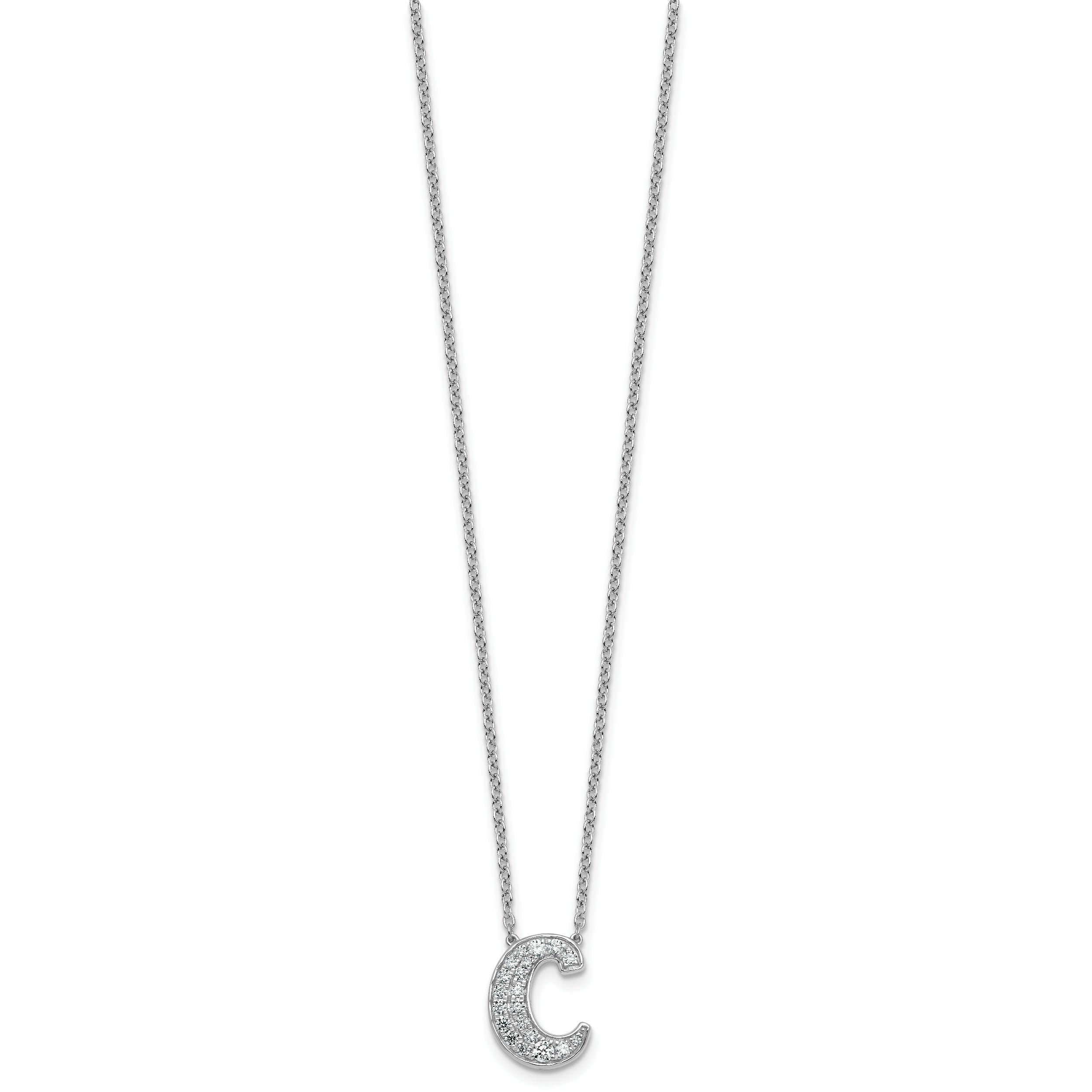 14k White Gold 3/8 carat Lab Grown Diamond VS+ F+ Complete Letter C 18 inch Initial Necklace