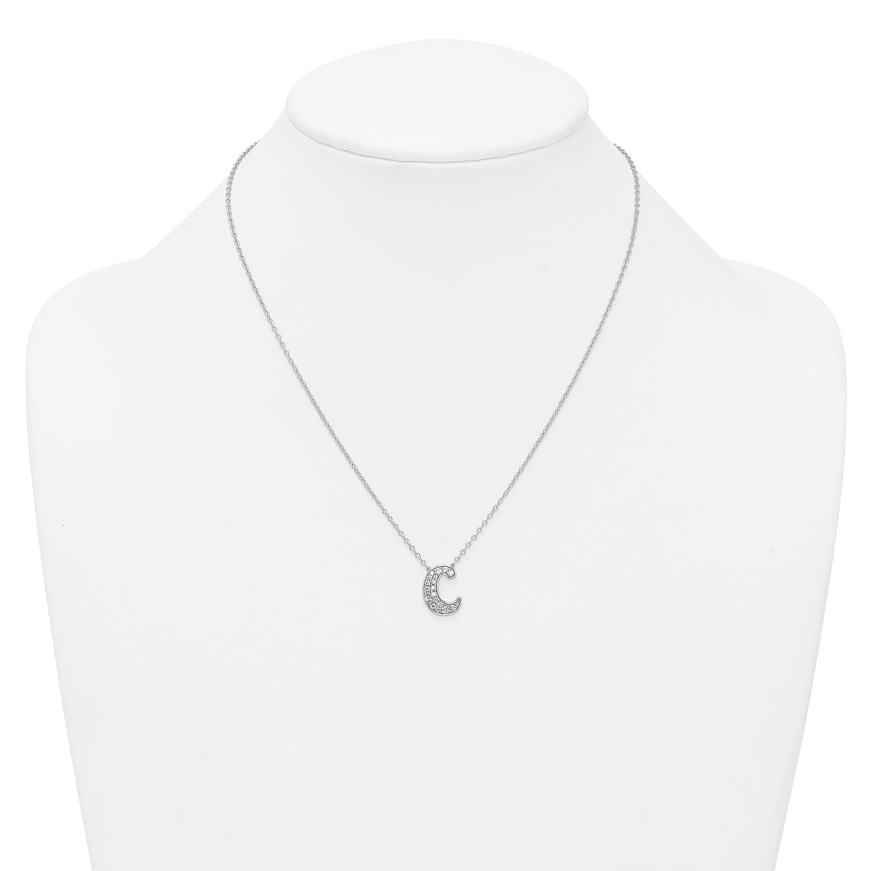 14k White Gold 3/8 carat Lab Grown Diamond VS+ F+ Complete Letter C 18 inch Initial Necklace