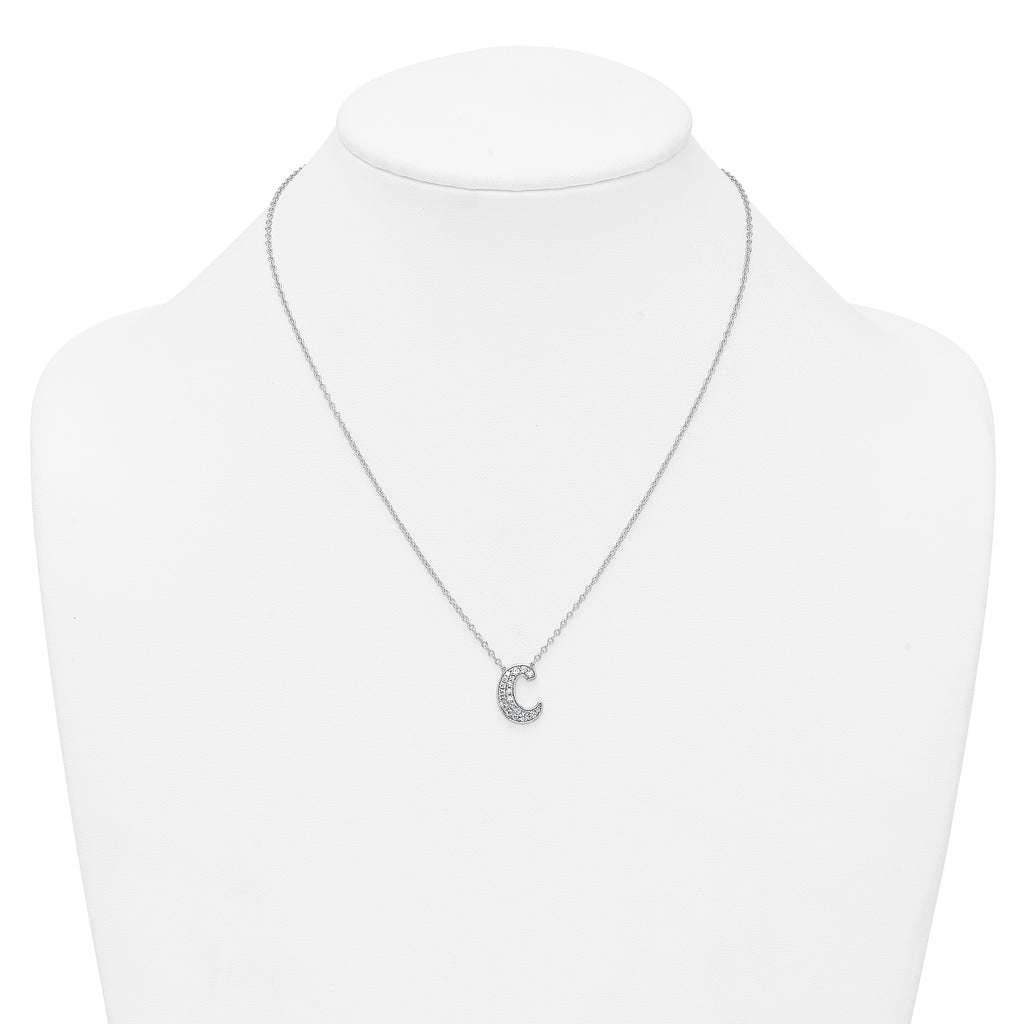 14k White Gold 3/8 carat Lab Grown Diamond VS+ F+ Complete Letter C 18 inch Initial Necklace