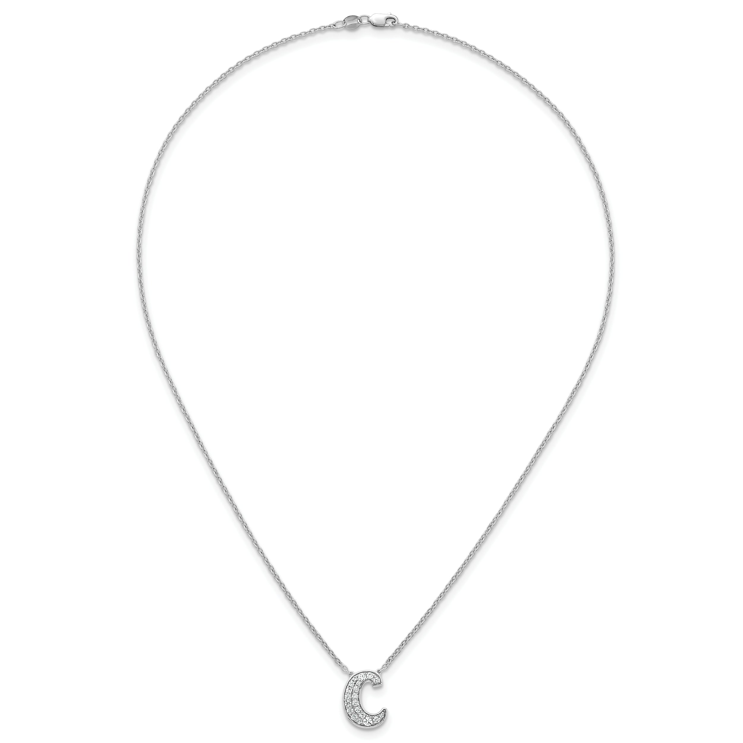 14k White Gold 3/8 carat Lab Grown Diamond VS+ F+ Complete Letter C 18 inch Initial Necklace