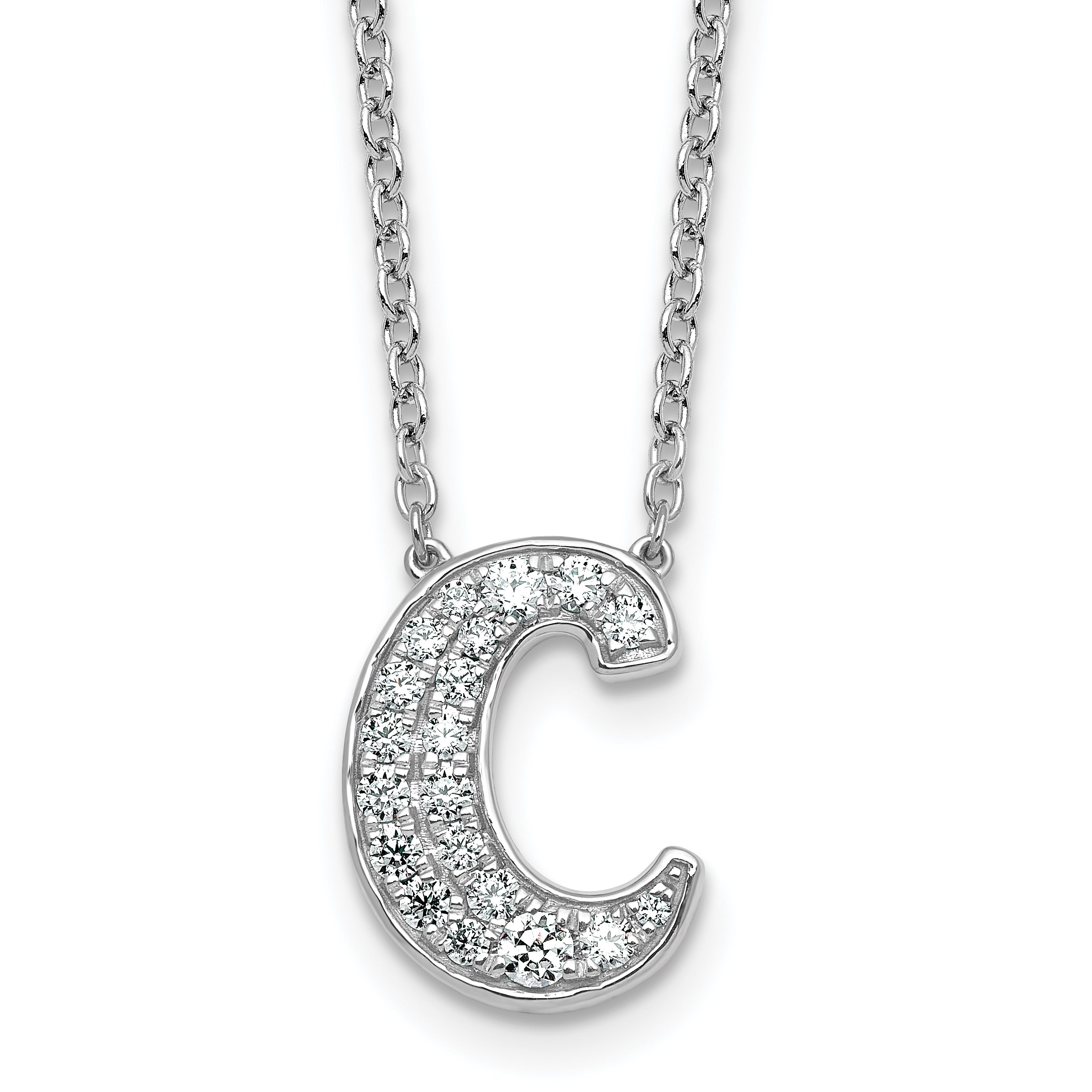 14k White Gold 3/8 carat Lab Grown Diamond VS+ F+ Complete Letter C 18 inch Initial Necklace Main image