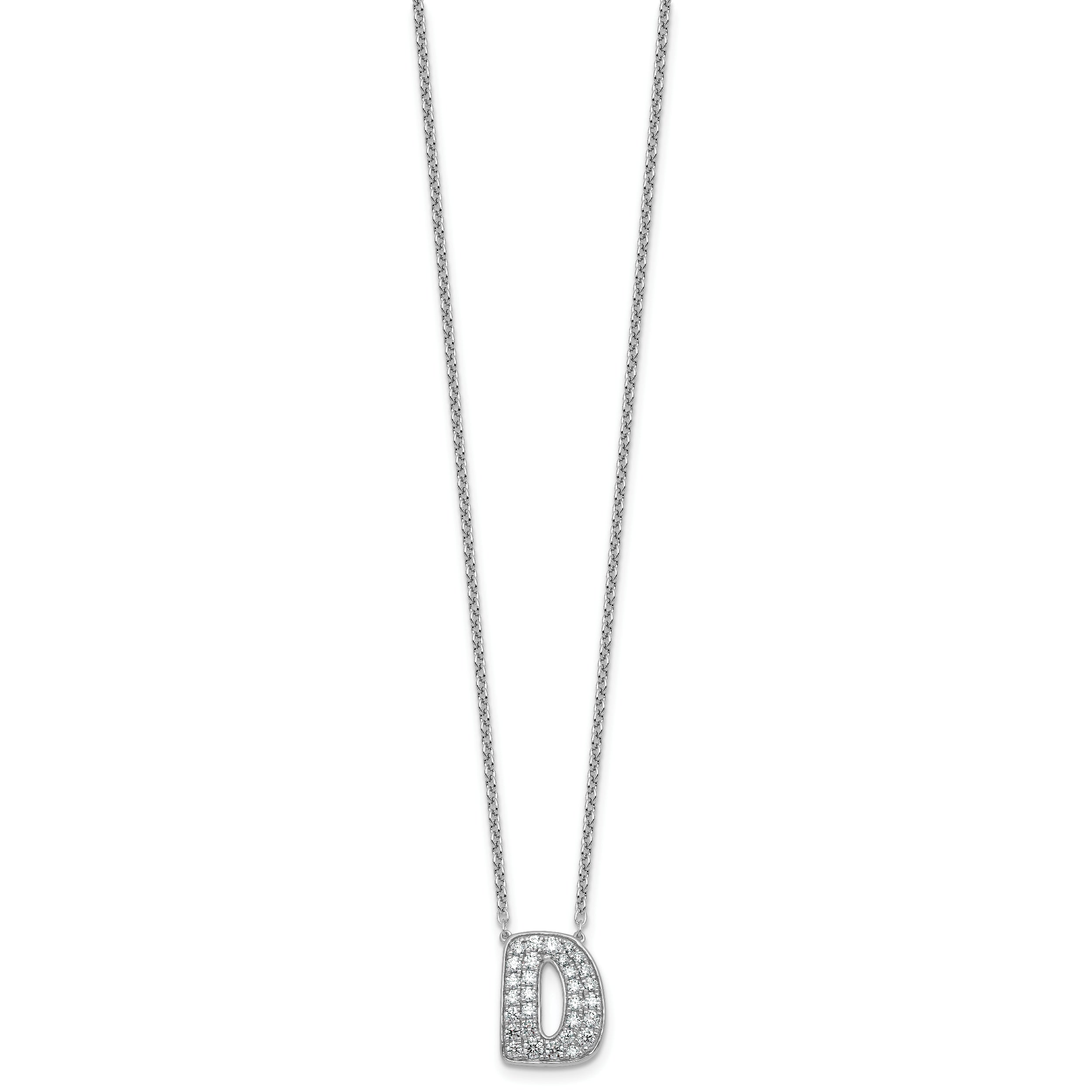 14k White Gold 5/8 carat Lab Grown Diamond VS+ F+ Complete Letter D 18 inch Initial Necklace