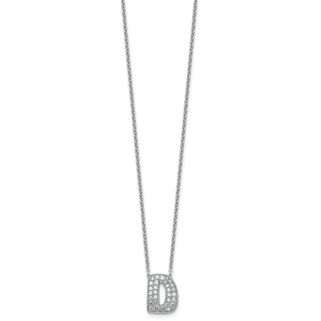 14k White Gold 5/8 carat Lab Grown Diamond VS+ F+ Complete Letter D 18 inch Initial Necklace