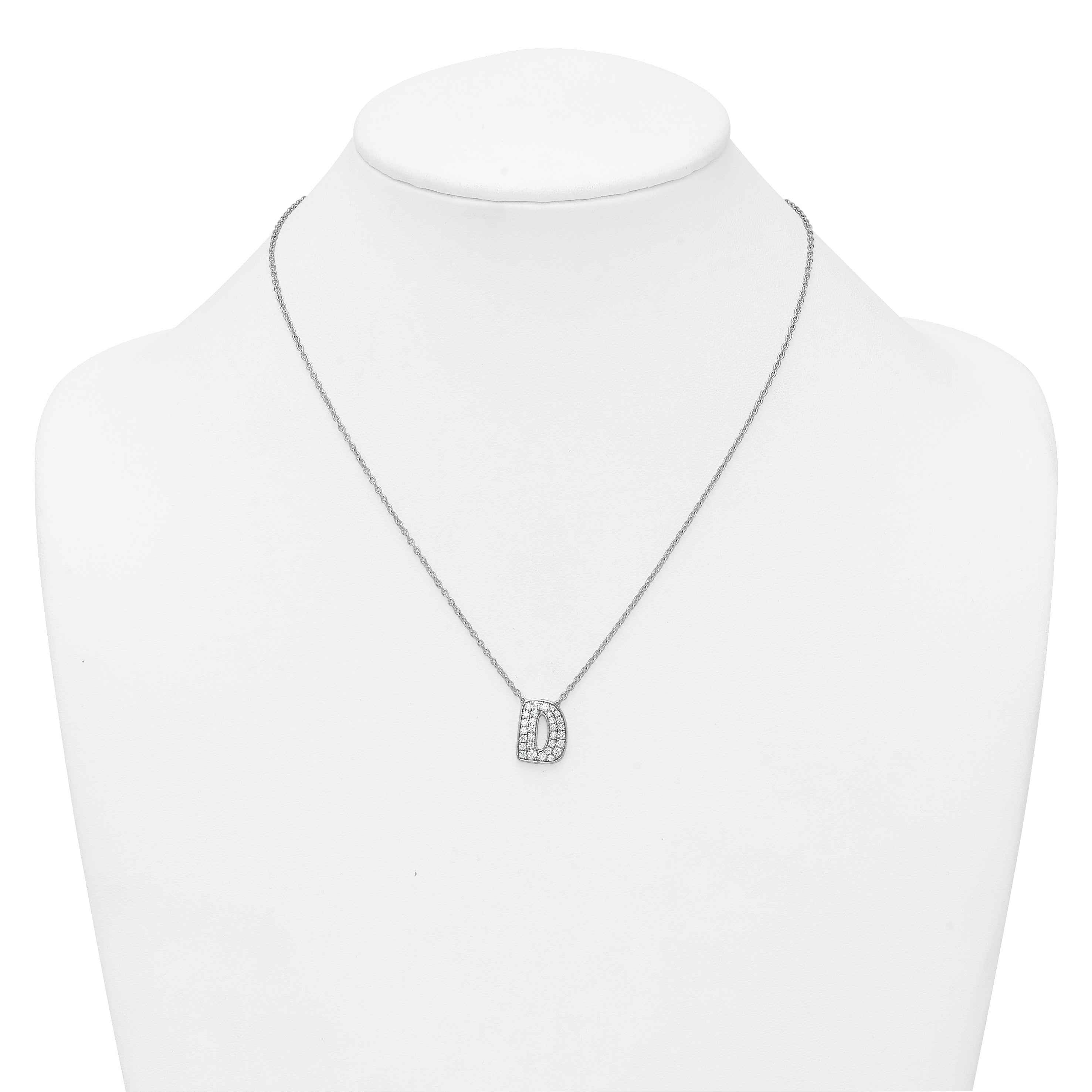 14k White Gold 5/8 carat Lab Grown Diamond VS+ F+ Complete Letter D 18 inch Initial Necklace