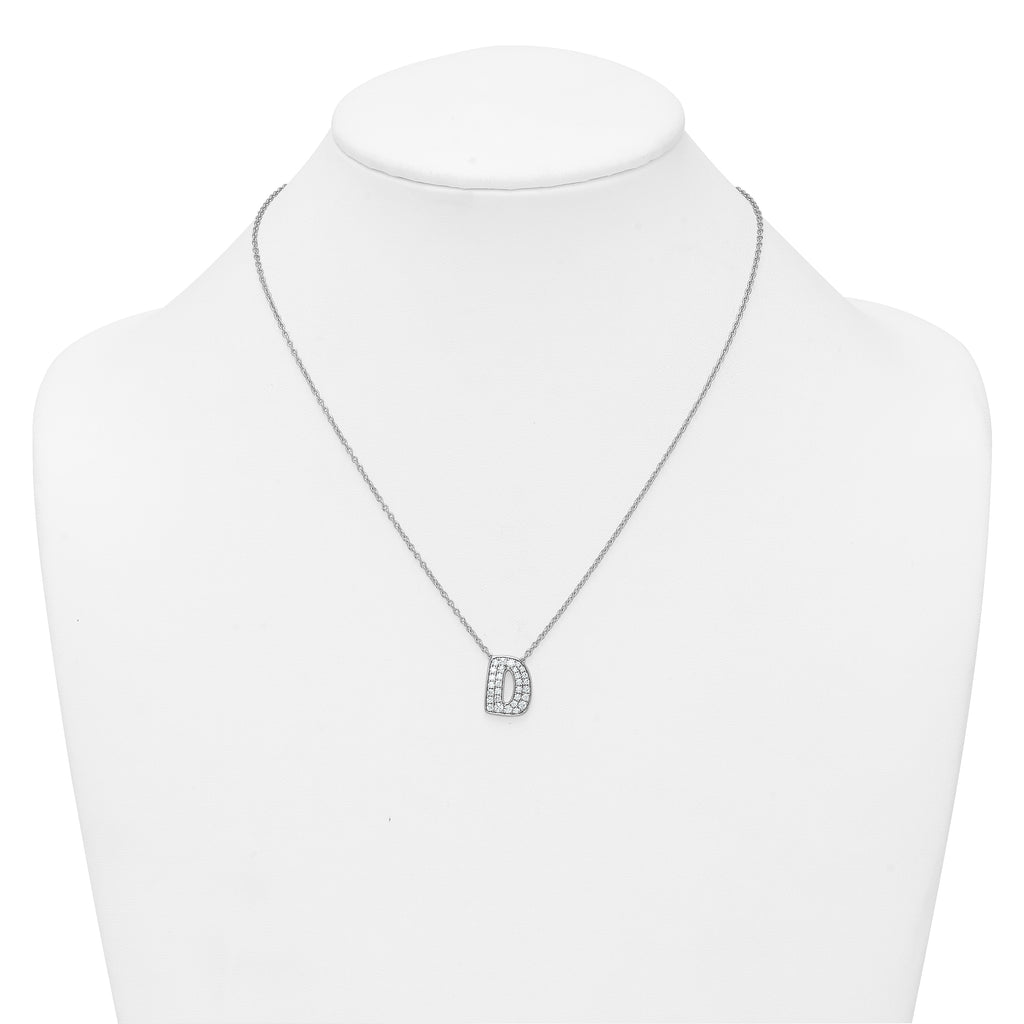 14k White Gold 5/8 carat Lab Grown Diamond VS+ F+ Complete Letter D 18 inch Initial Necklace