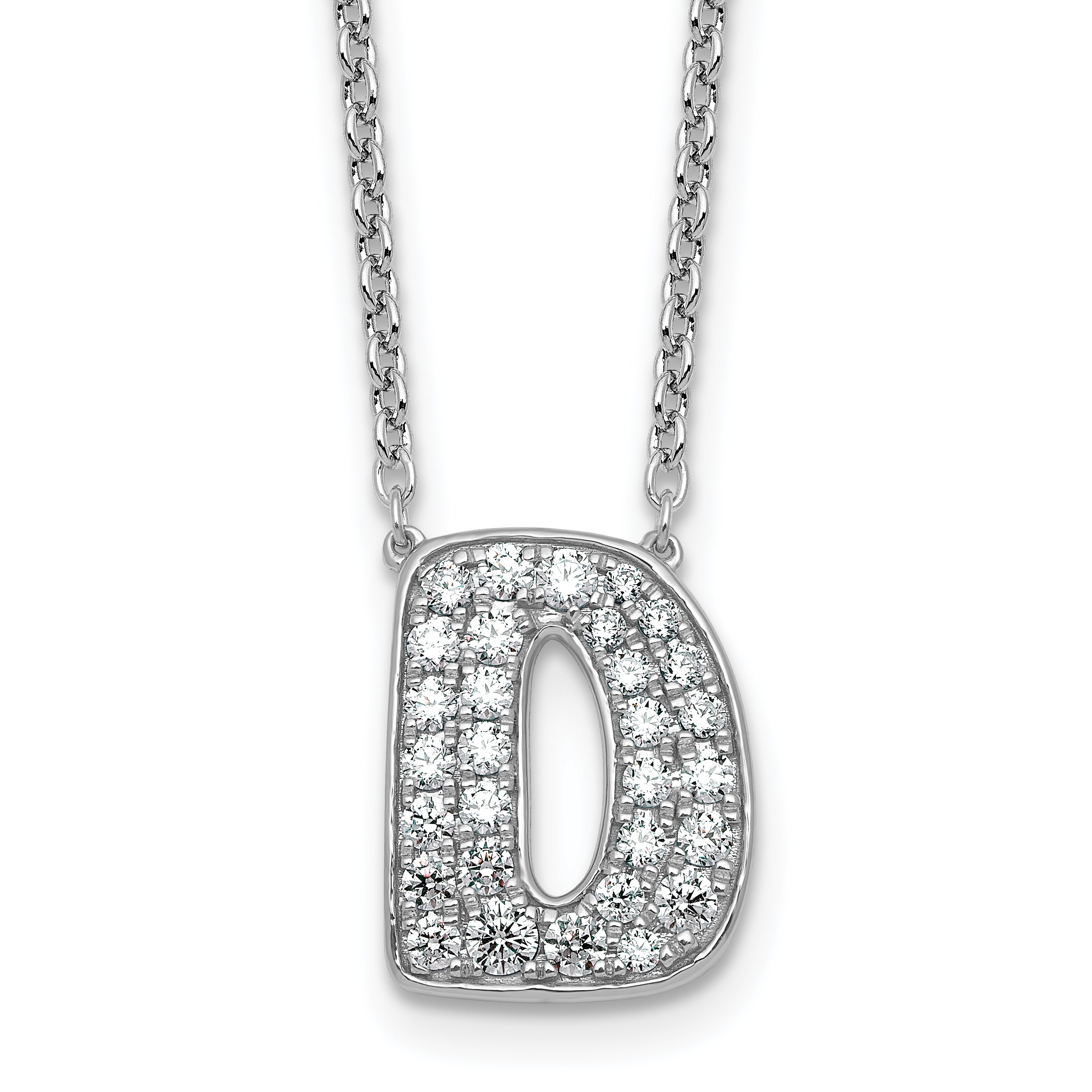 14k White Gold 5/8 carat Lab Grown Diamond VS+ F+ Complete Letter D 18 inch Initial Necklace Main image