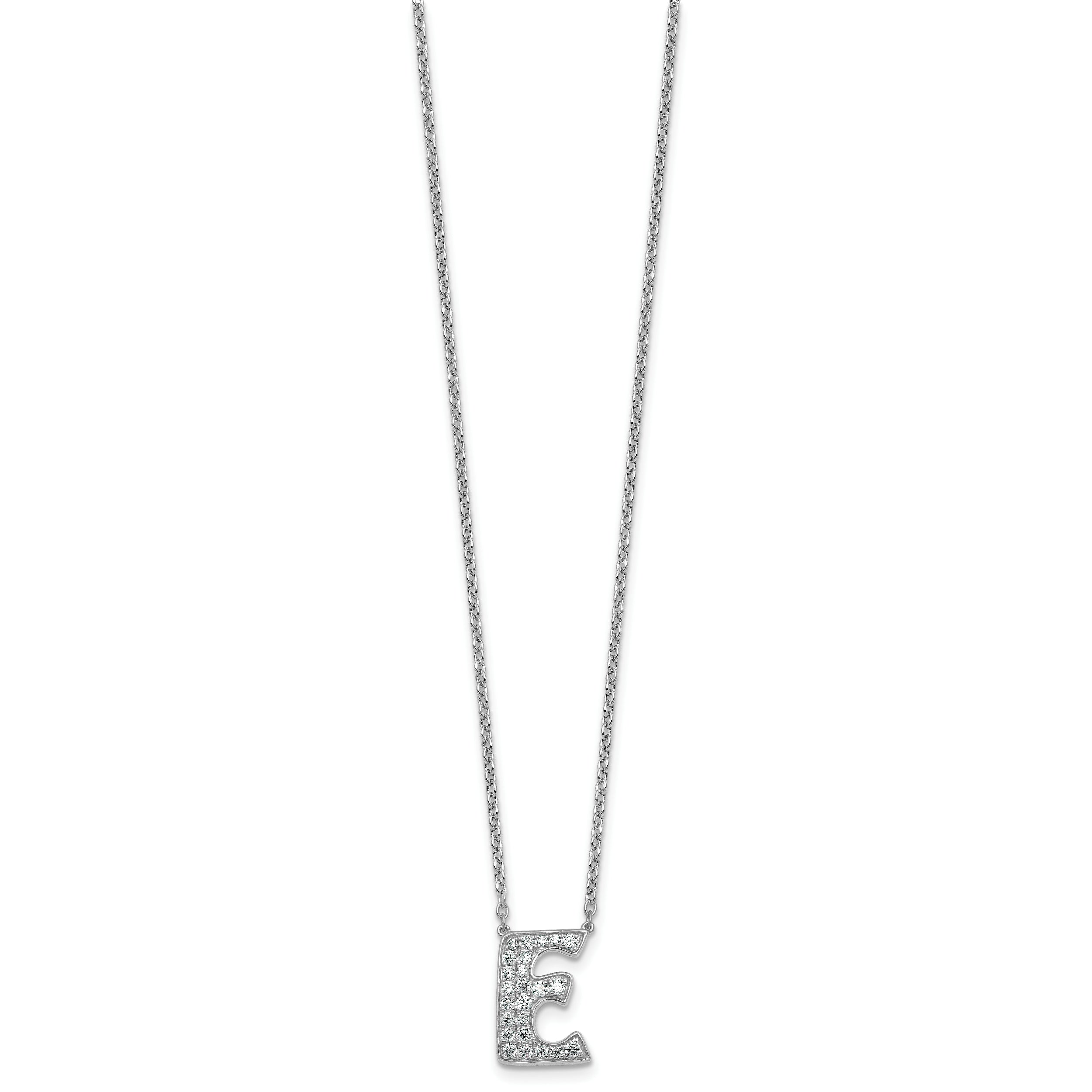 14k White Gold 3/8 carat Lab Grown Diamond VS+ F+ Complete Letter E 18 inch Initial Necklace