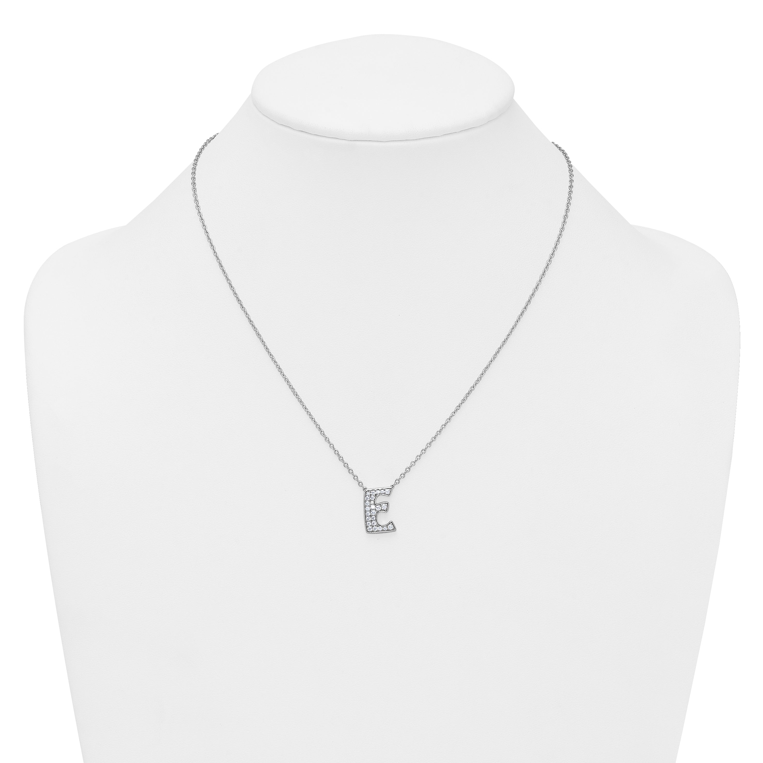 14k White Gold 3/8 carat Lab Grown Diamond VS+ F+ Complete Letter E 18 inch Initial Necklace