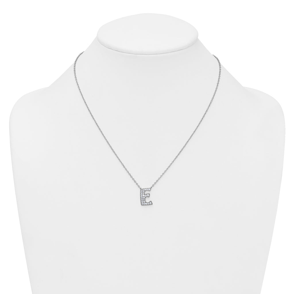 14k White Gold 3/8 carat Lab Grown Diamond VS+ F+ Complete Letter E 18 inch Initial Necklace