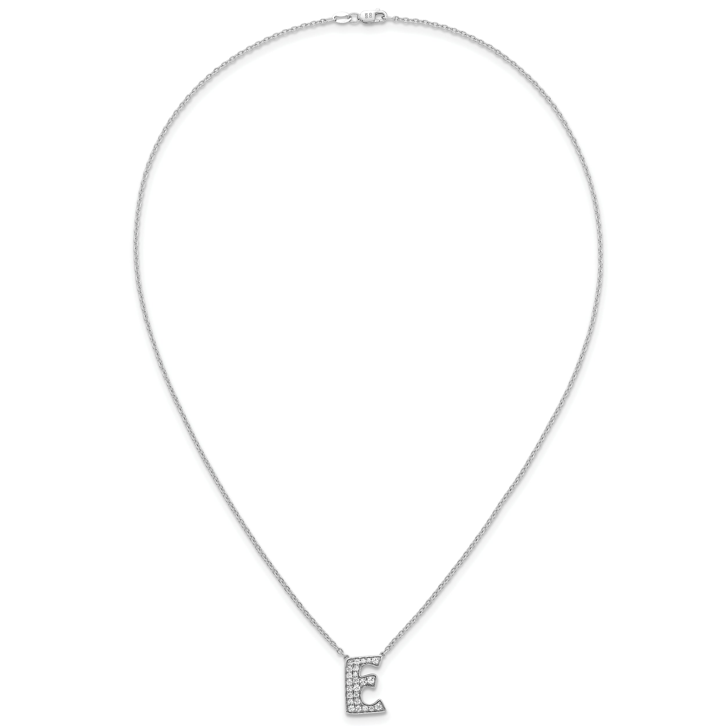 14k White Gold 3/8 carat Lab Grown Diamond VS+ F+ Complete Letter E 18 inch Initial Necklace