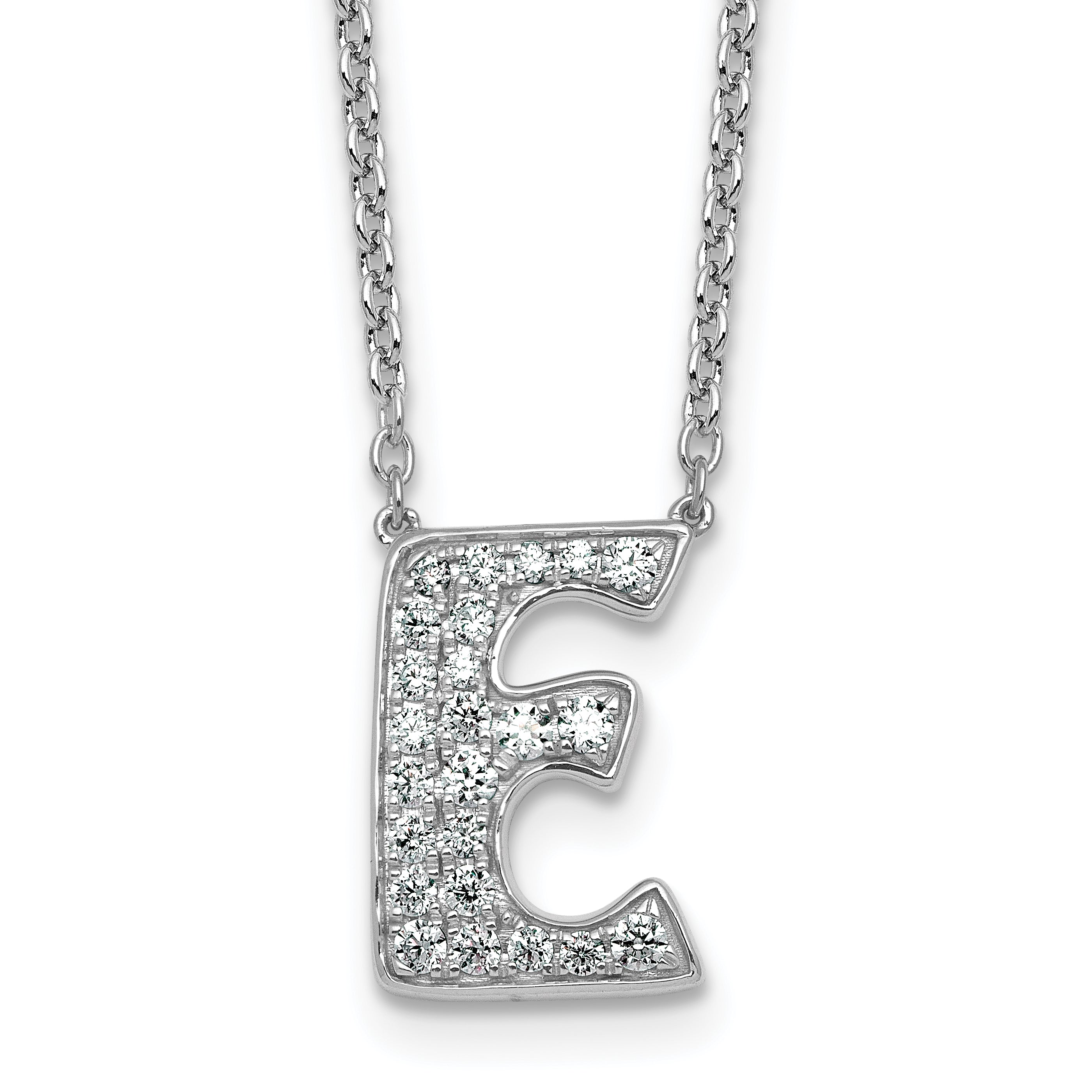 14k White Gold 3/8 carat Lab Grown Diamond VS+ F+ Complete Letter E 18 inch Initial Necklace Main image