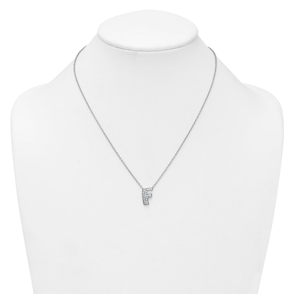 14k White Gold 1/3 carat Lab Grown Diamond VS+ F+ Complete Letter F 18 inch Initial Necklace