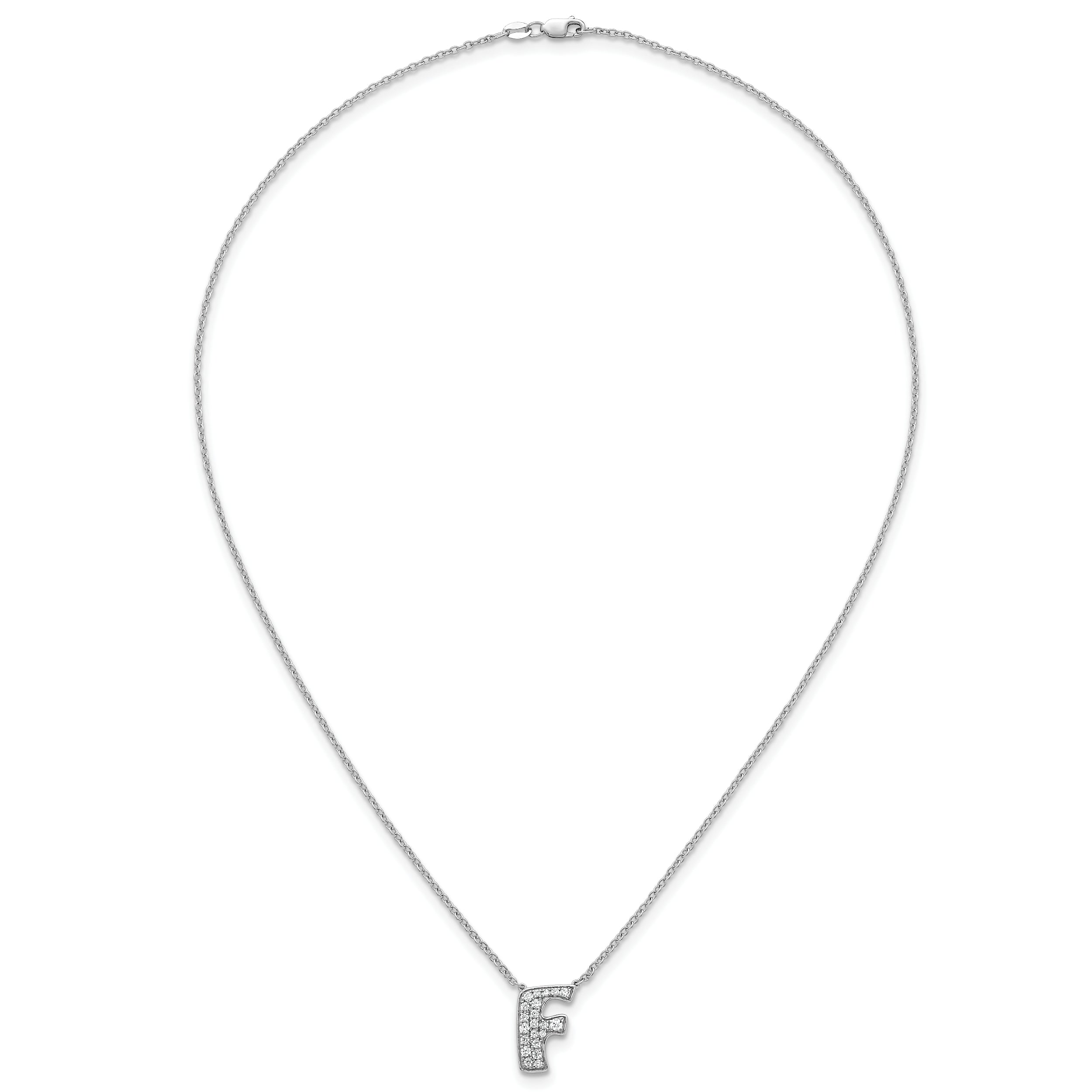 14k White Gold 1/3 carat Lab Grown Diamond VS+ F+ Complete Letter F 18 inch Initial Necklace
