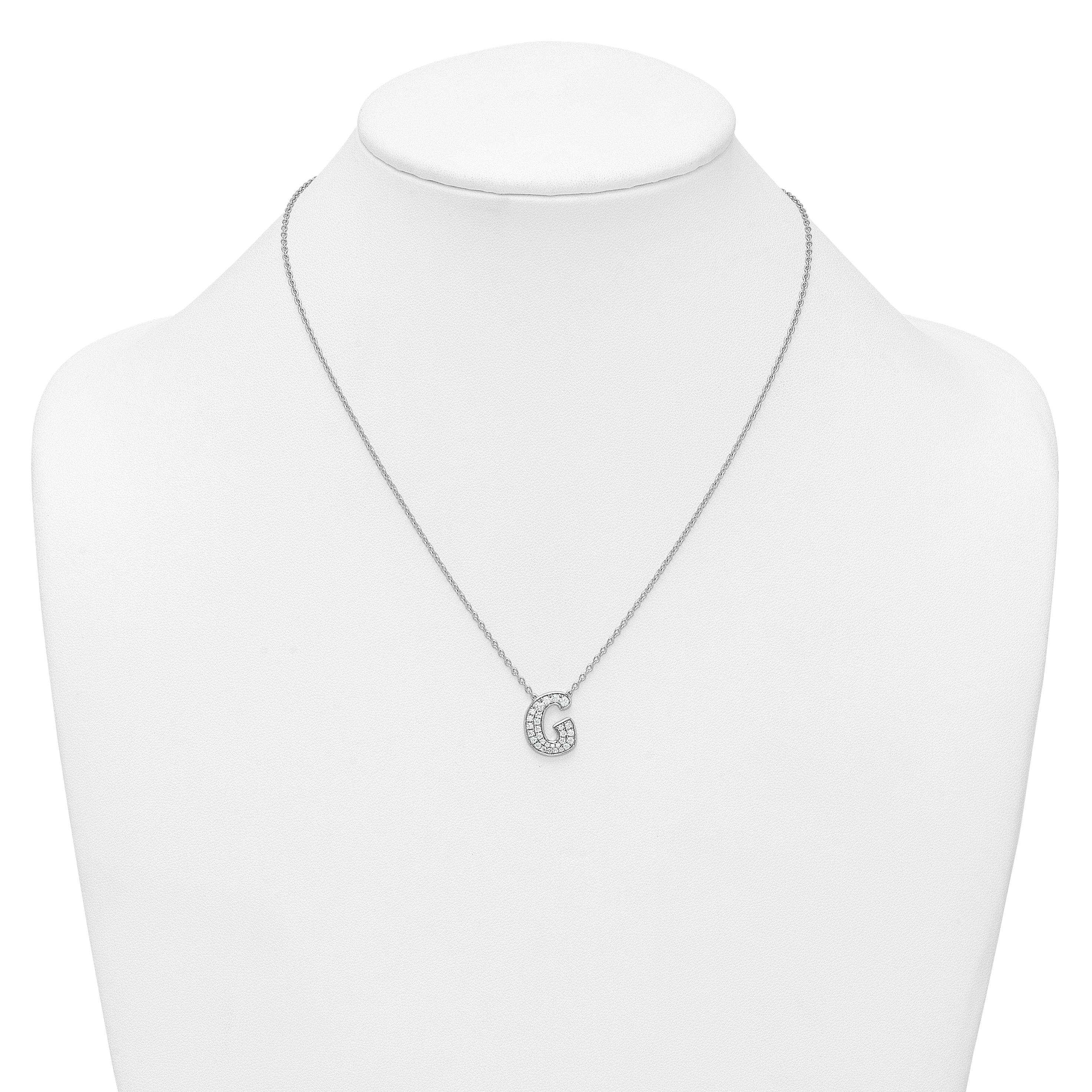 14k White Gold 3/8 carat Lab Grown Diamond VS+ F+ Complete Letter G 18 inch Initial Necklace