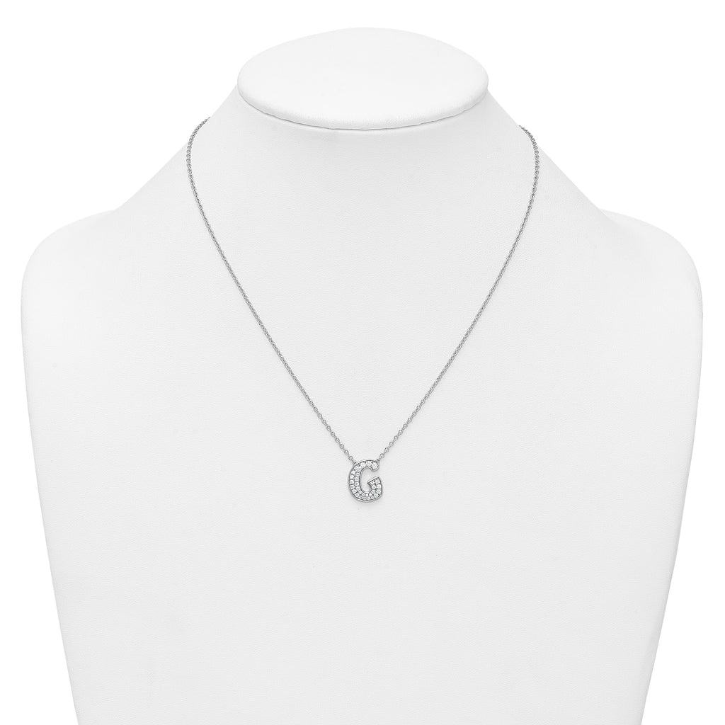 14k White Gold 3/8 carat Lab Grown Diamond VS+ F+ Complete Letter G 18 inch Initial Necklace