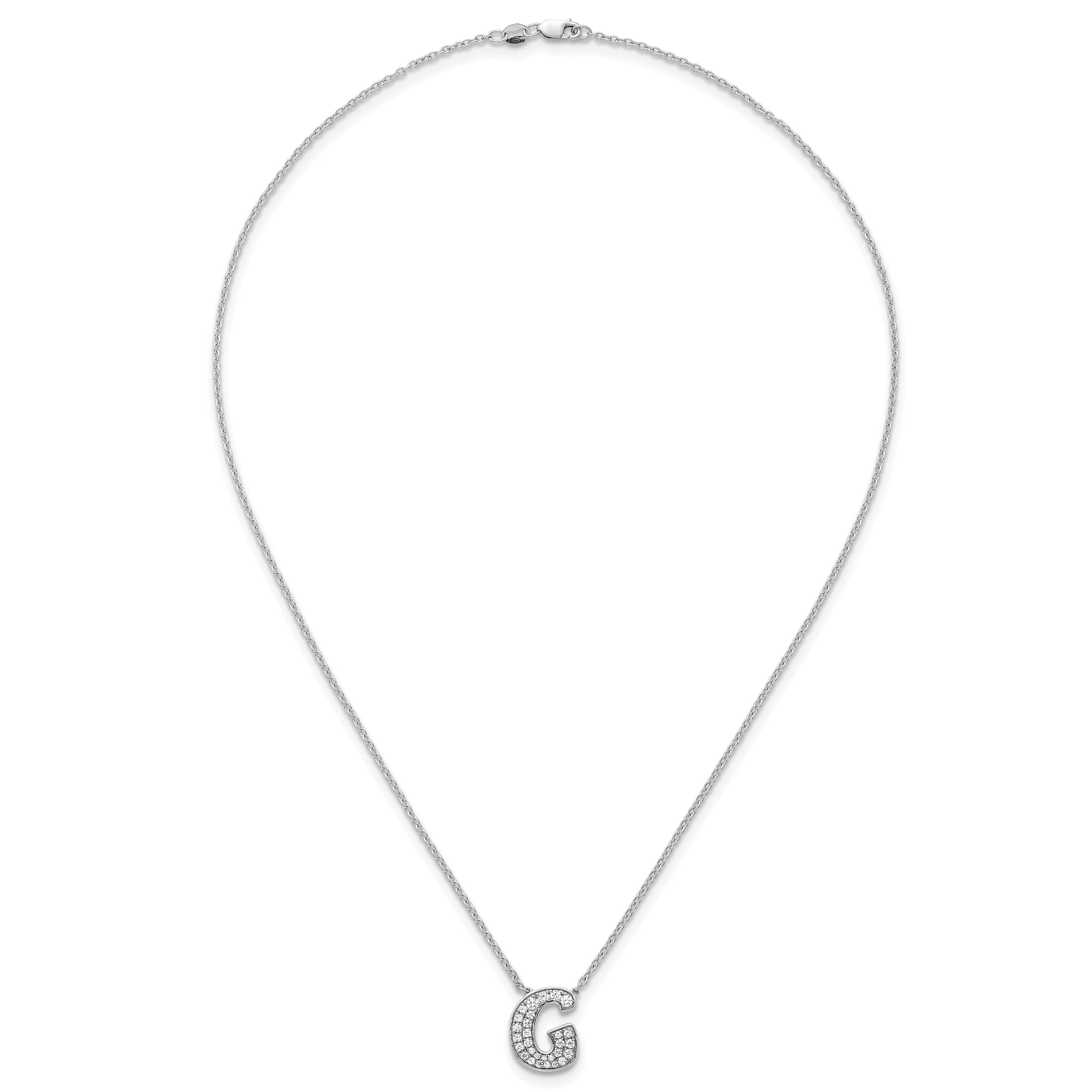 14k White Gold 3/8 carat Lab Grown Diamond VS+ F+ Complete Letter G 18 inch Initial Necklace