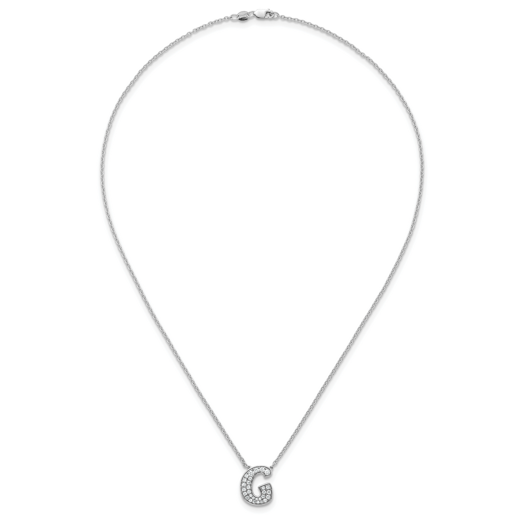 14k White Gold 3/8 carat Lab Grown Diamond VS+ F+ Complete Letter G 18 inch Initial Necklace